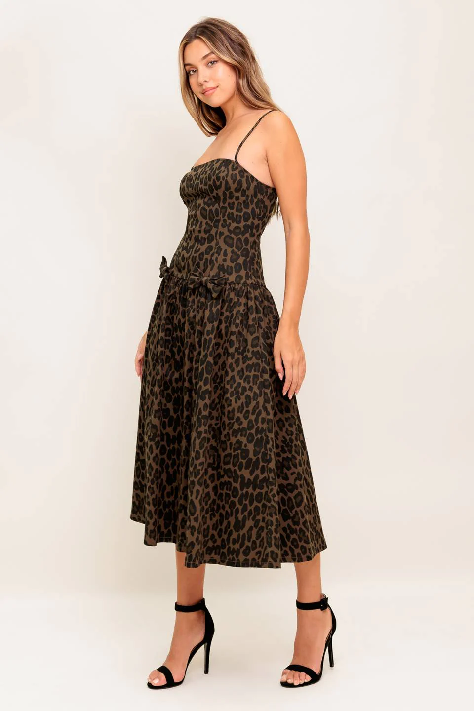SAVANNAH DARK BROWN MIDI DRESS LEOPARD PRINT - Image 6
