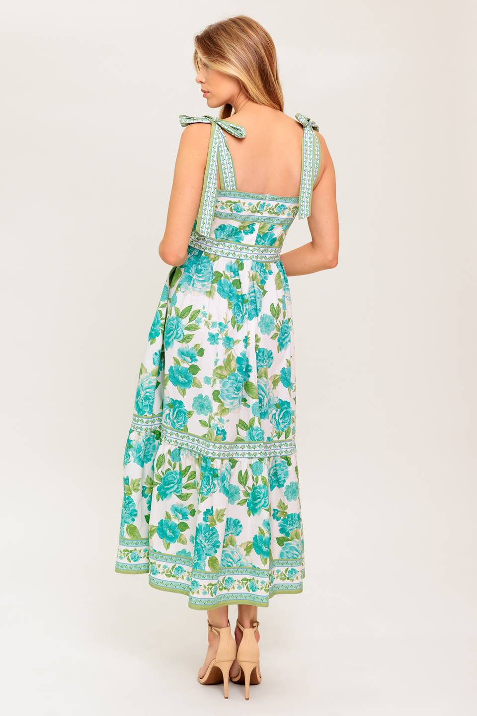 SEASIDE ESCAPES FLORAL MIDI DRESS - GREEN - Image 2