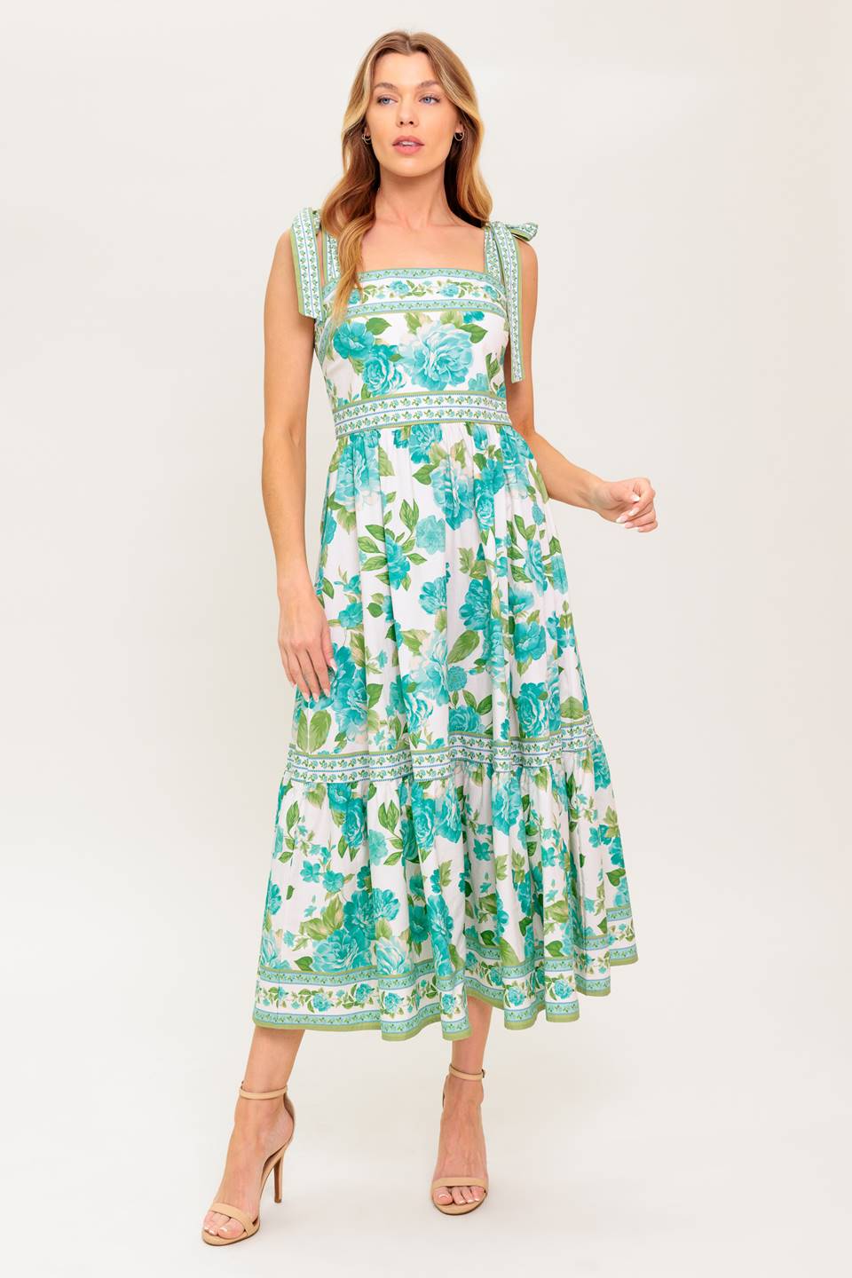 SEASIDE ESCAPES FLORAL MIDI DRESS - GREEN - Image 7
