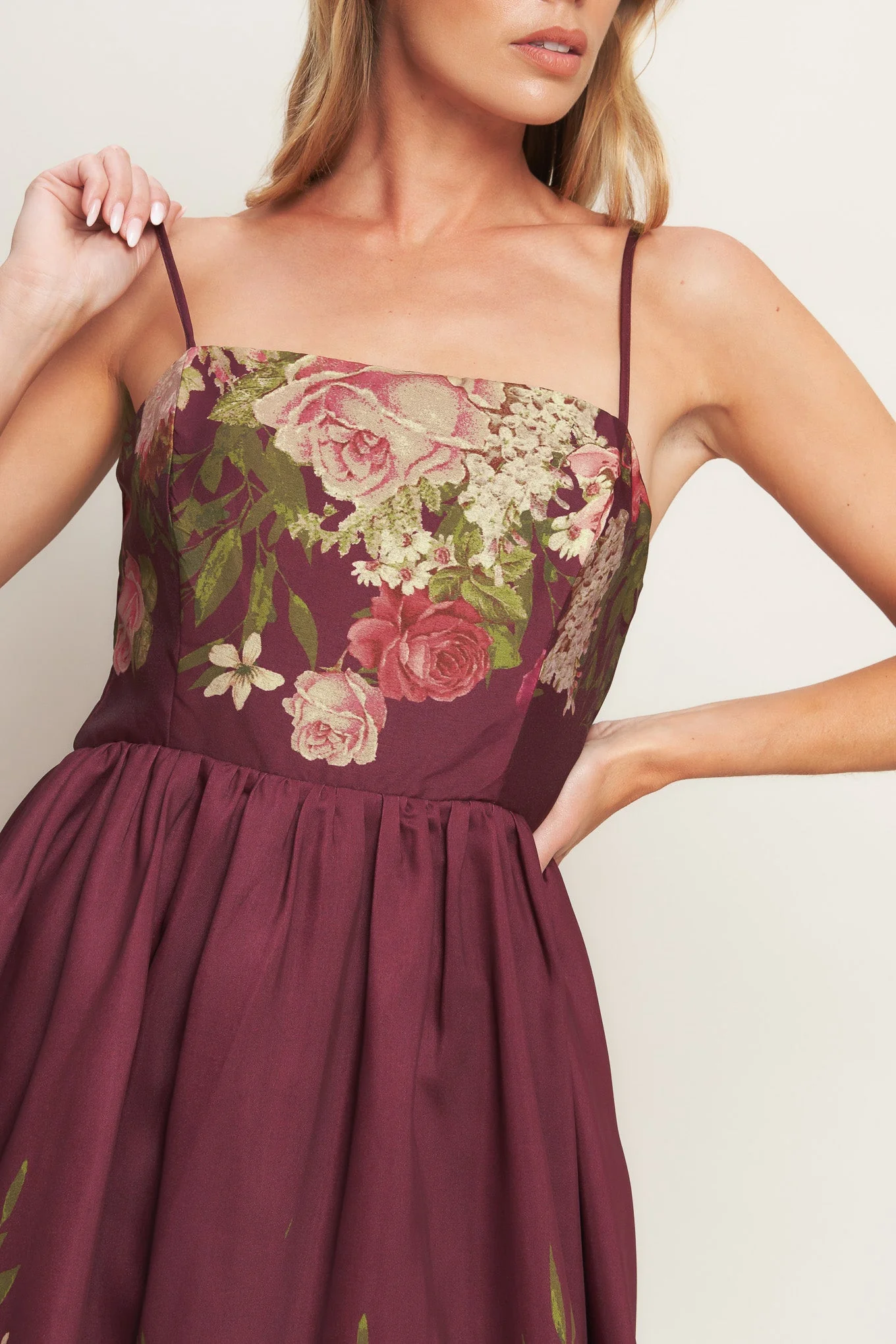 SECRET GARDEN ROMANCE BURGUNDY MAXI DRESS - FINAL SALE - Image 3
