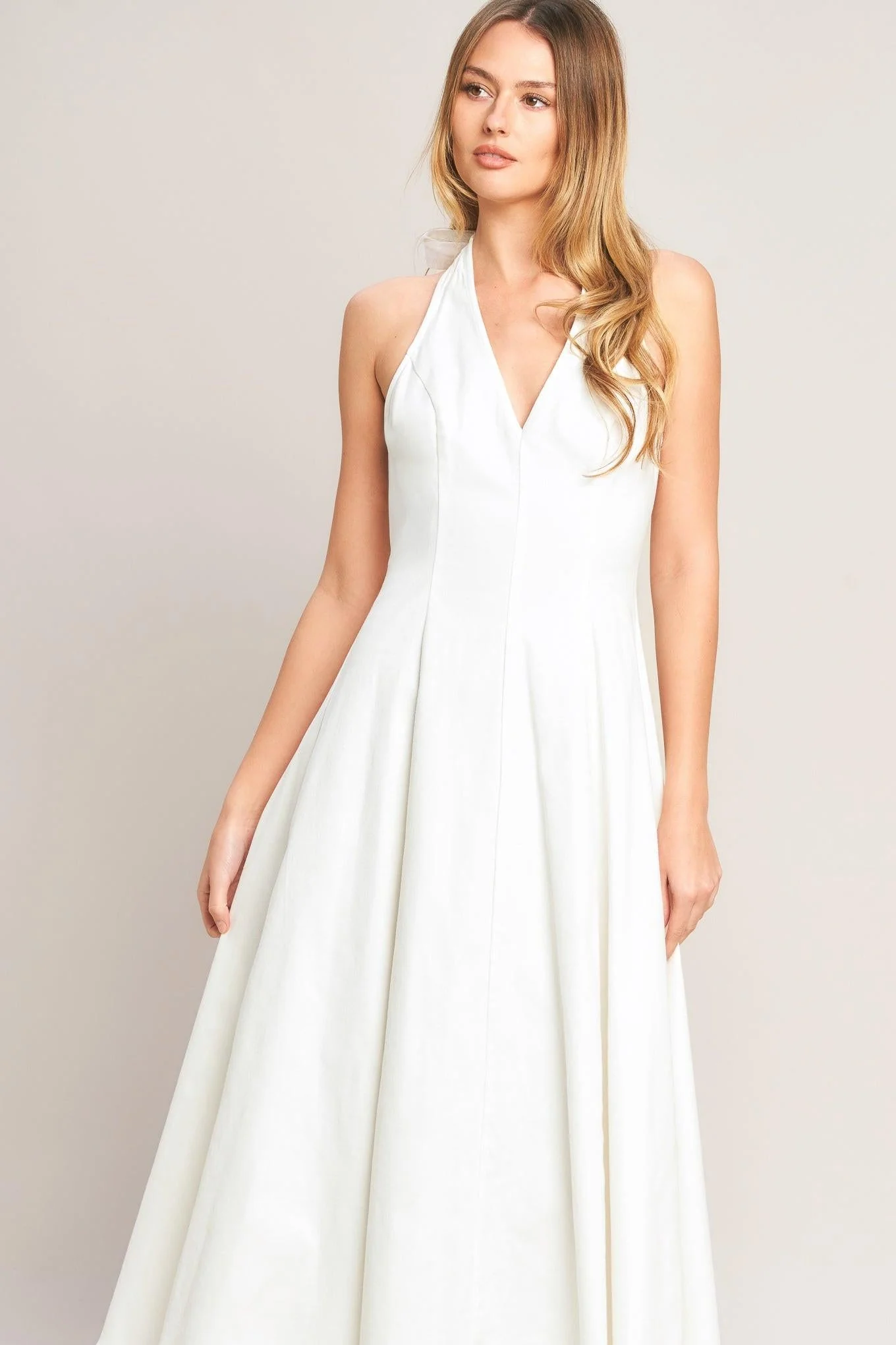 SERENE MOMENT WHITE HALTER MIDI DRESS - Image 3