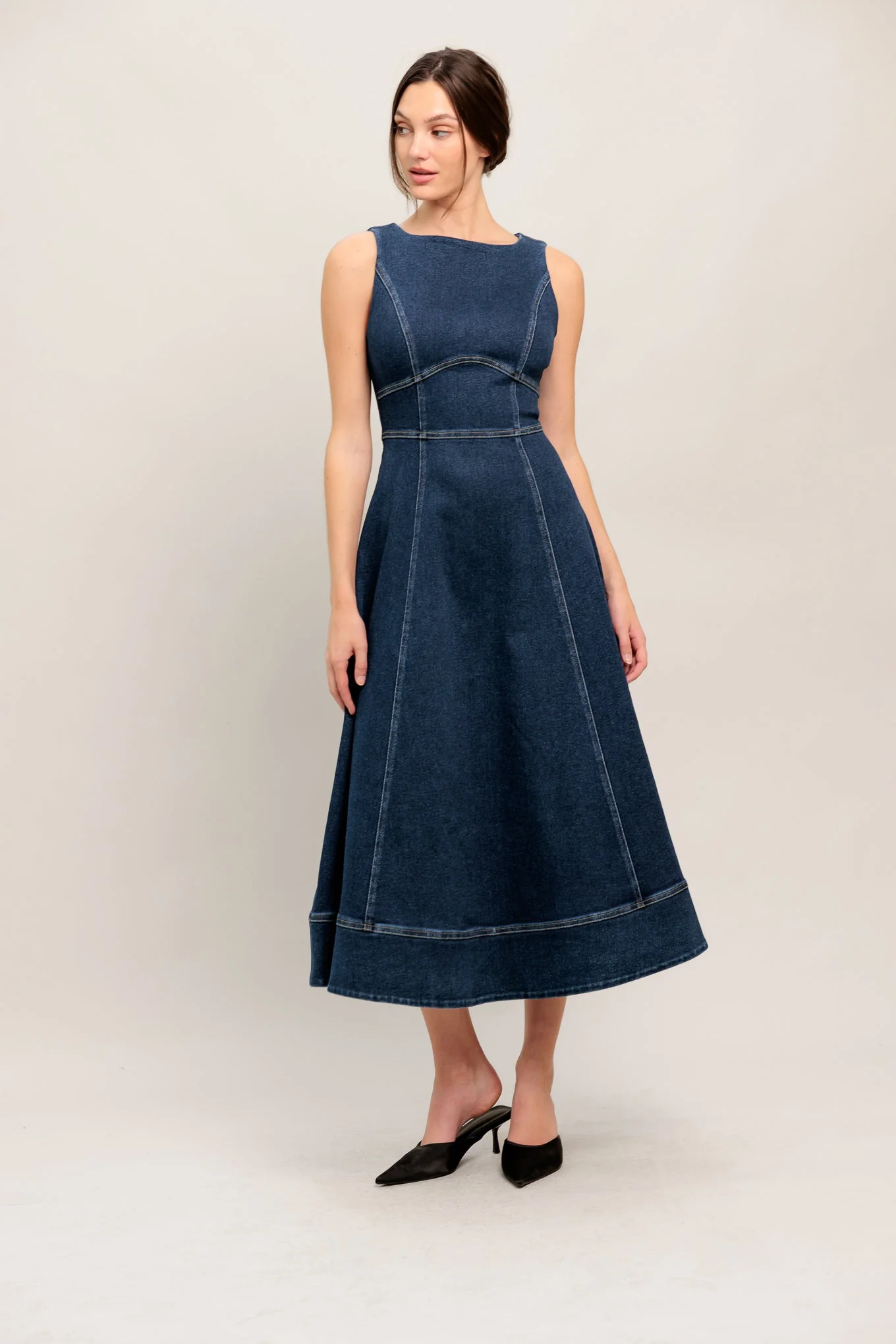 SIMPLE STATEMENT DENIM MIDI DRESS - Image 3