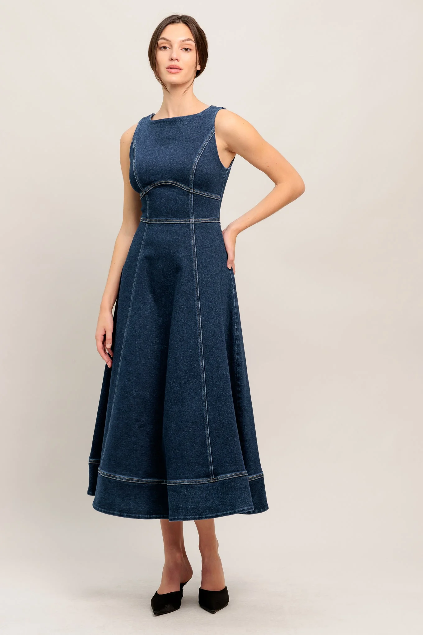 SIMPLE STATEMENT DENIM MIDI DRESS - Image 4