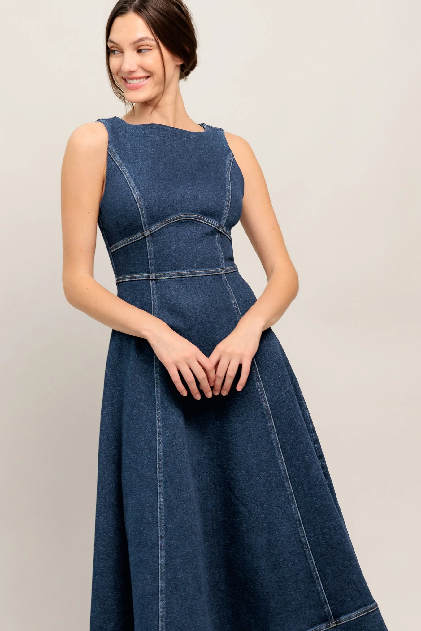 SIMPLE STATEMENT DENIM MIDI DRESS - Image 5