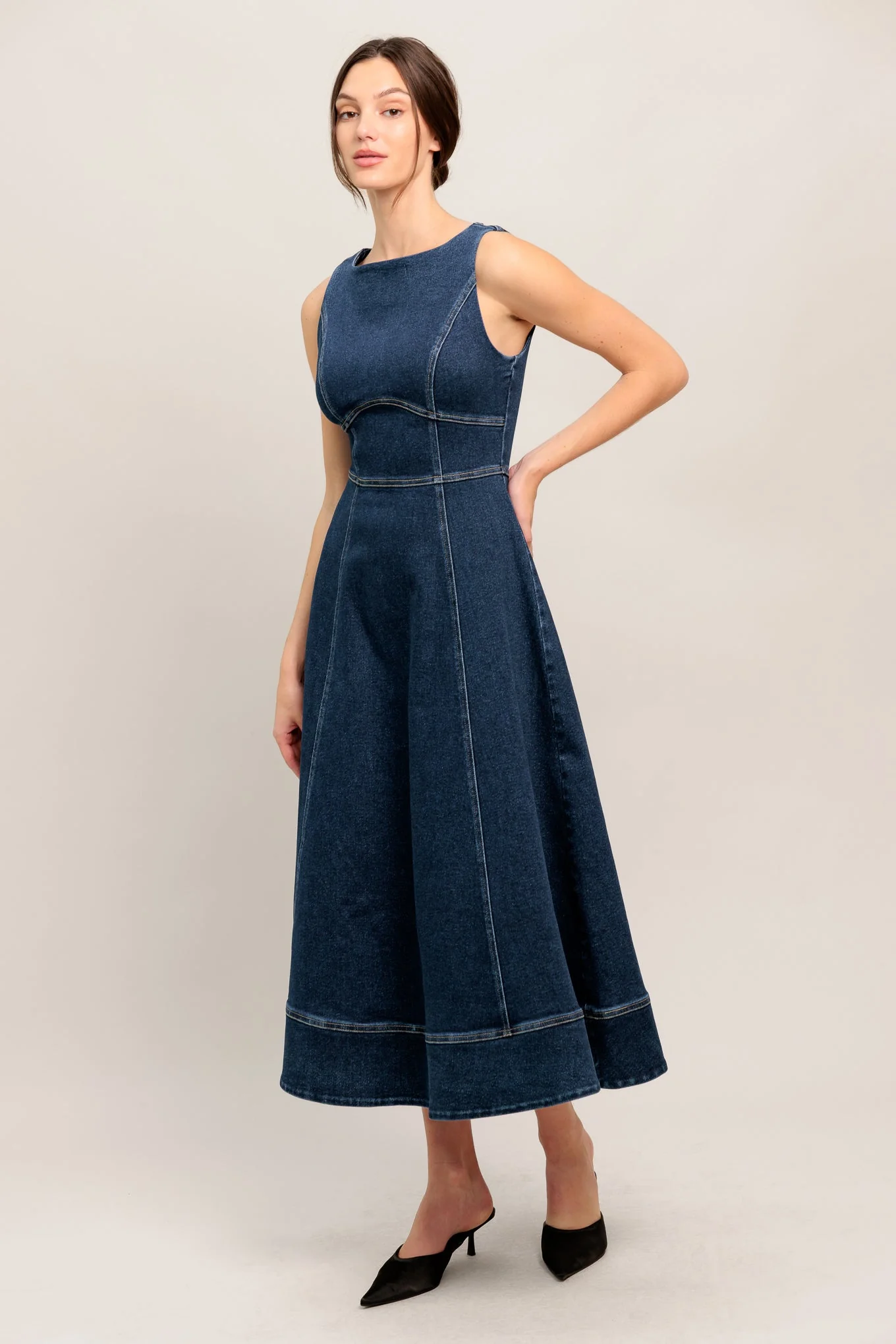 SIMPLE STATEMENT DENIM MIDI DRESS - Image 6