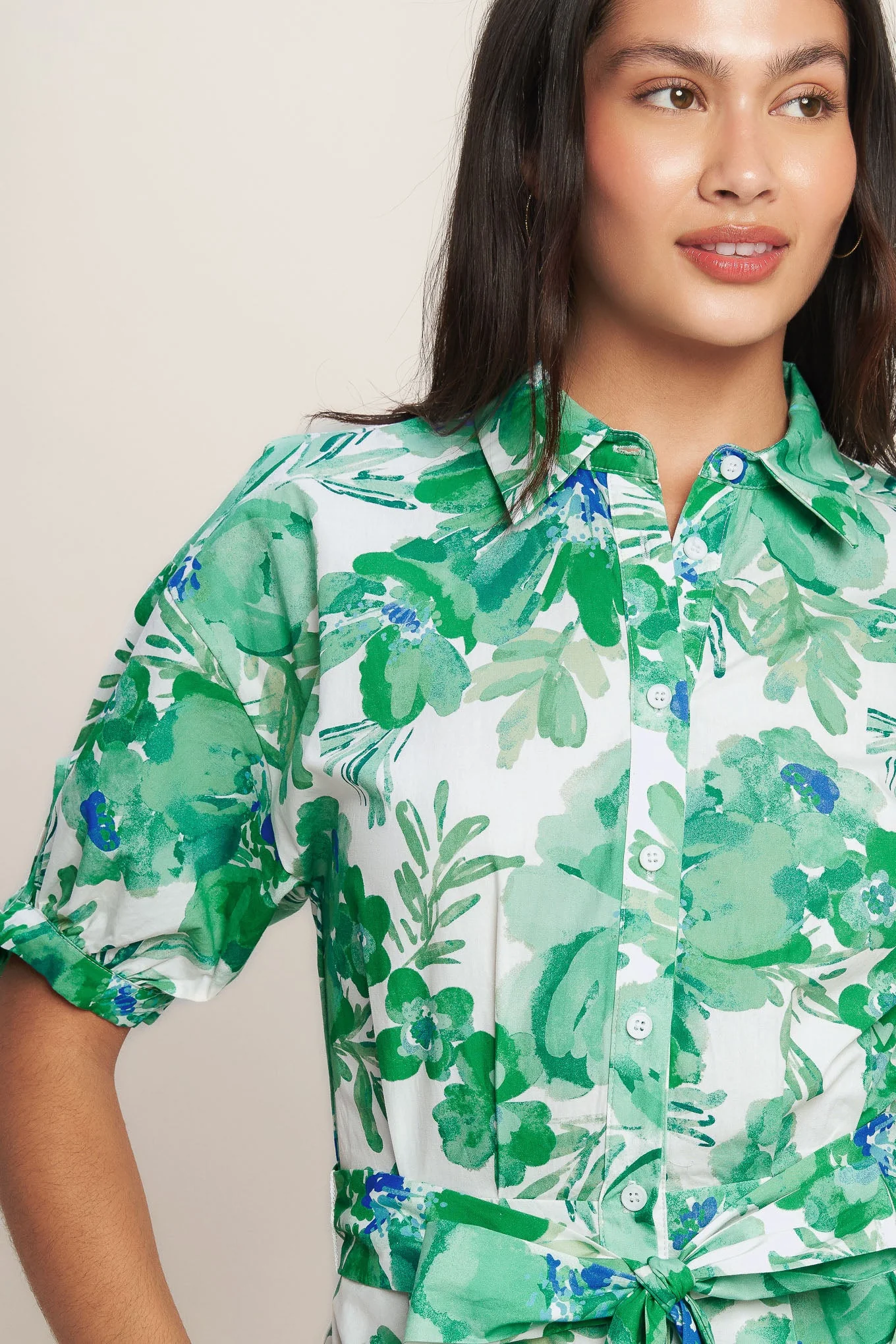SIMPLY IN BLOOM GREEN FLORAL MIDI SHIRT DRESS - Image 4