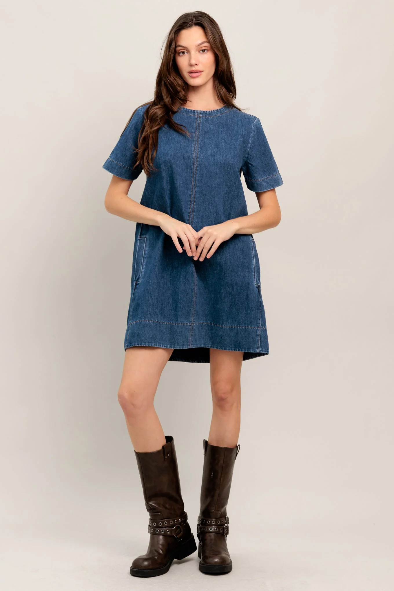 SIMPLY PUT TOGETHER DENIM MINI DRESS - FINAL SALE - Image 2