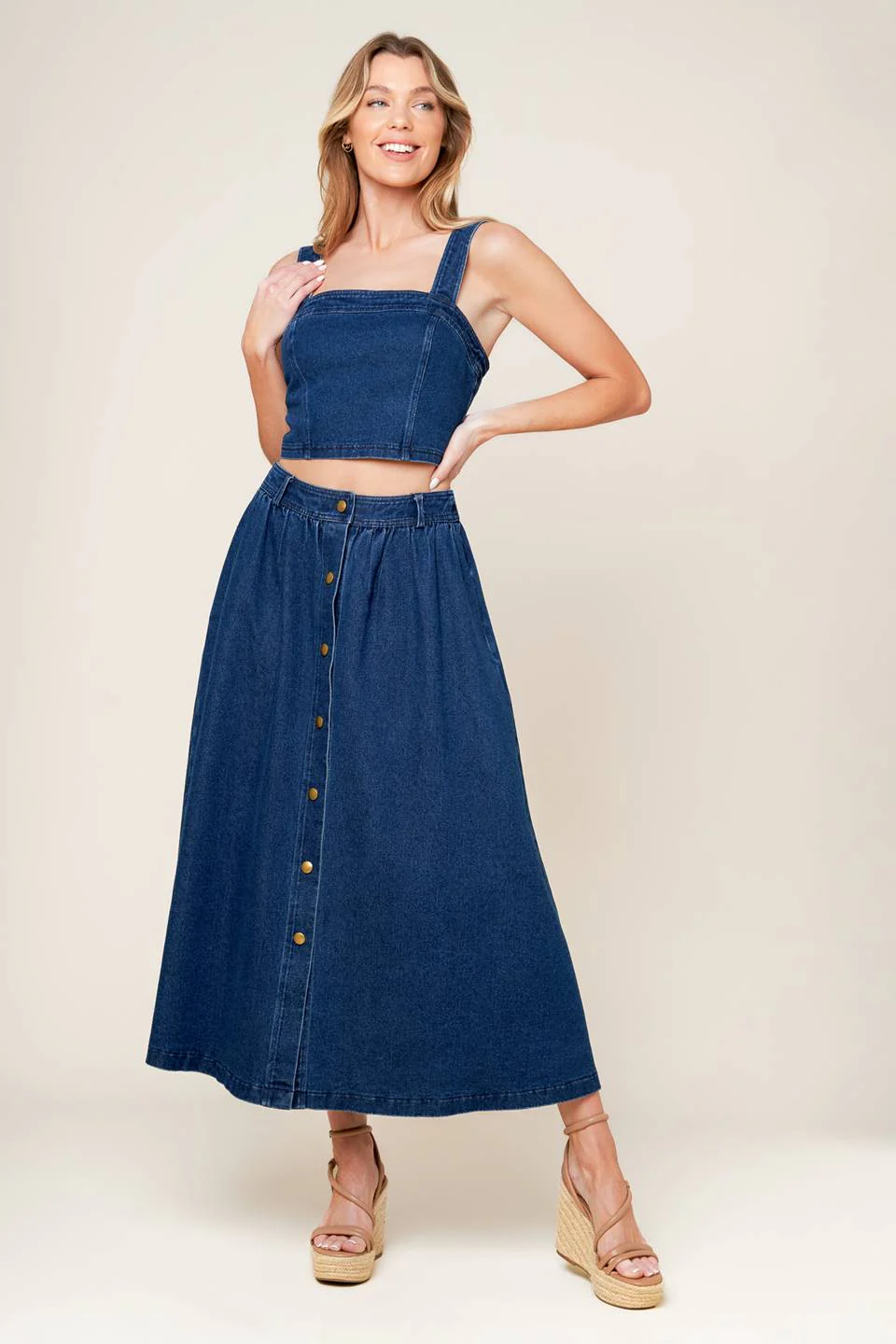 SIMPLY THE VIBE - DENIM CROP TOP & SKIRT SET - Image 3