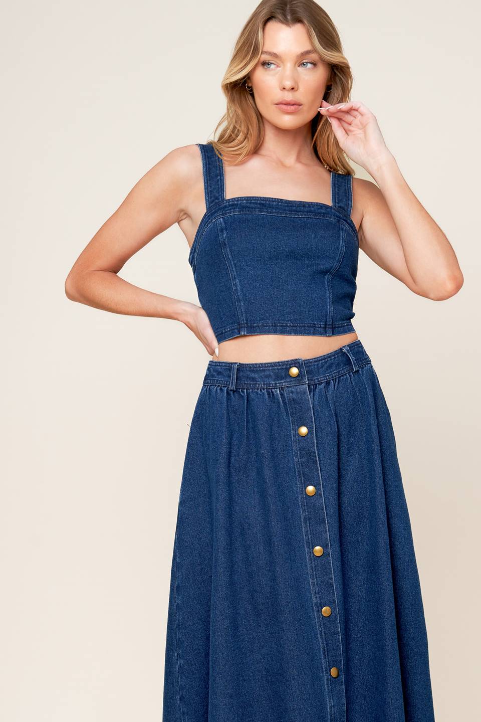 SIMPLY THE VIBE - DENIM CROP TOP & SKIRT SET - Image 4