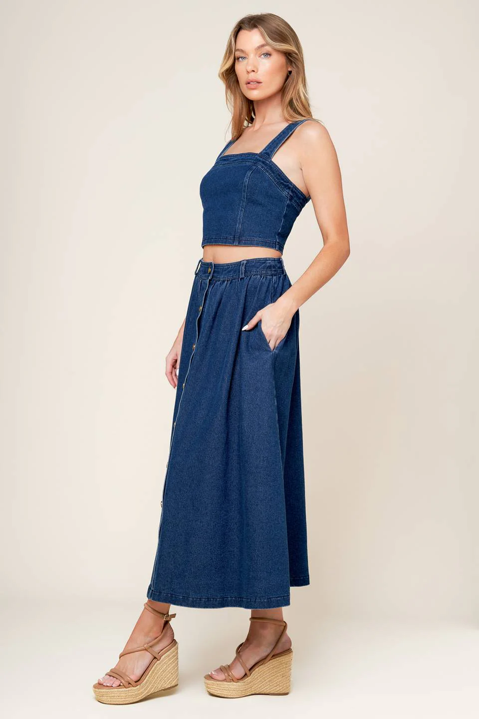 SIMPLY THE VIBE - DENIM CROP TOP & SKIRT SET - Image 5