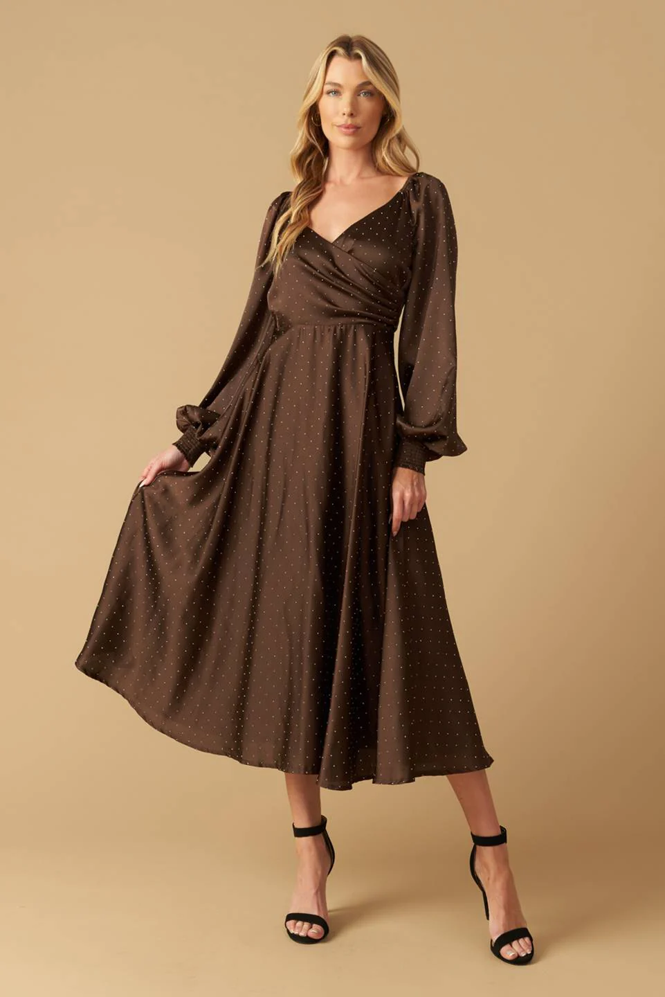 ROMANTIC LOVE - BROWN - LONG SLEEVE MIDI DRESS - FINAL SALE - Image 2
