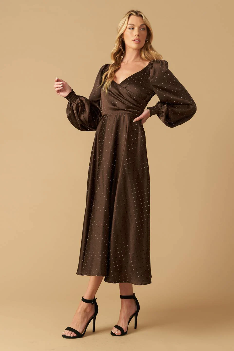 ROMANTIC LOVE - BROWN - LONG SLEEVE MIDI DRESS - FINAL SALE - Image 3