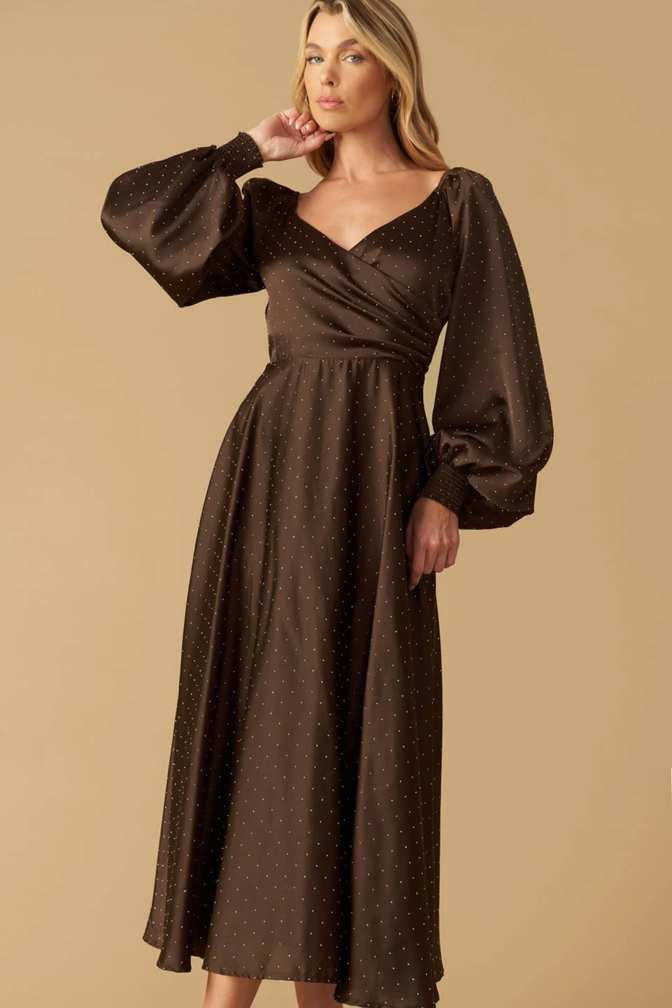 ROMANTIC LOVE - BROWN - LONG SLEEVE MIDI DRESS - FINAL SALE - Image 5