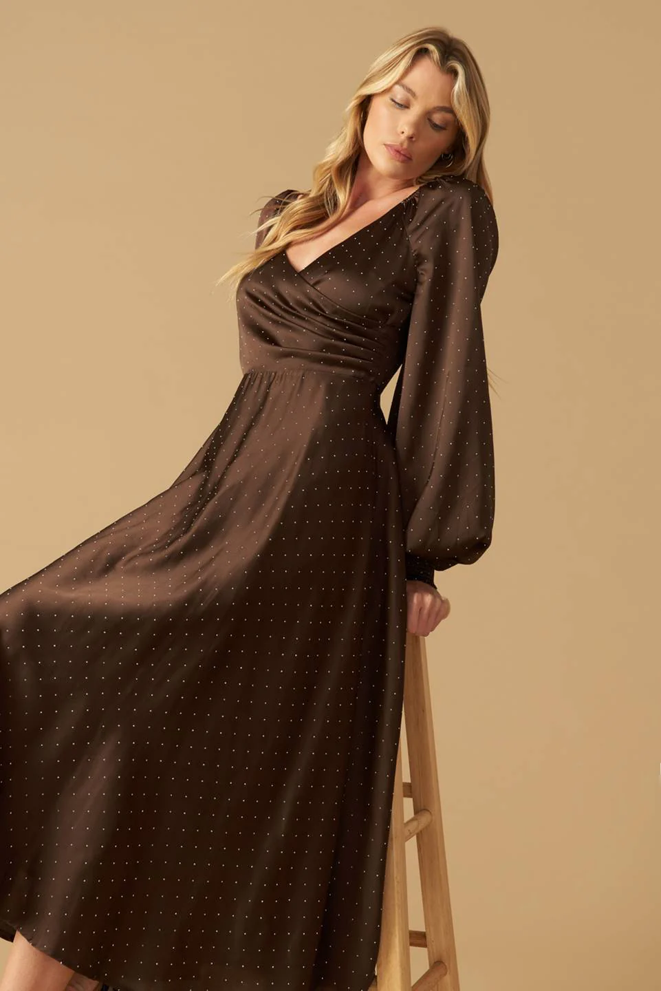 ROMANTIC LOVE - BROWN - LONG SLEEVE MIDI DRESS - FINAL SALE - Image 7