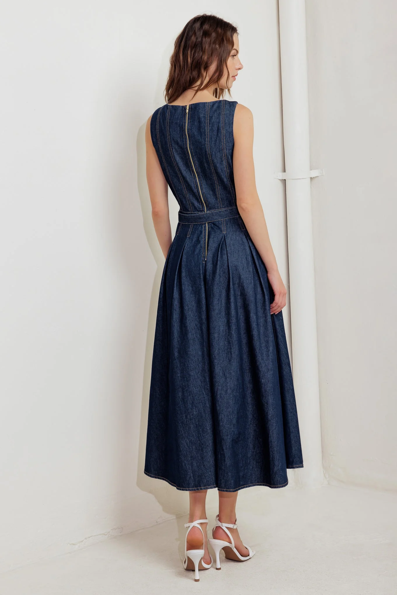 MOONLIGHT SERENADE DARK DENIM MIDI DRESS - FINAL SALE - Image 2