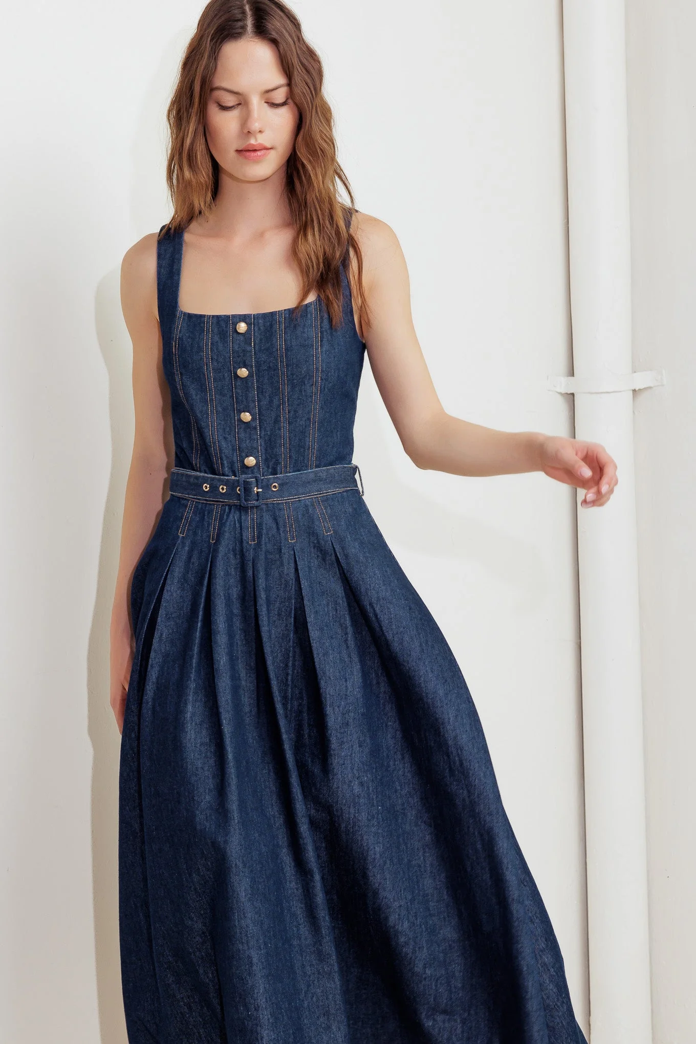 MOONLIGHT SERENADE DARK DENIM MIDI DRESS - FINAL SALE - Image 4