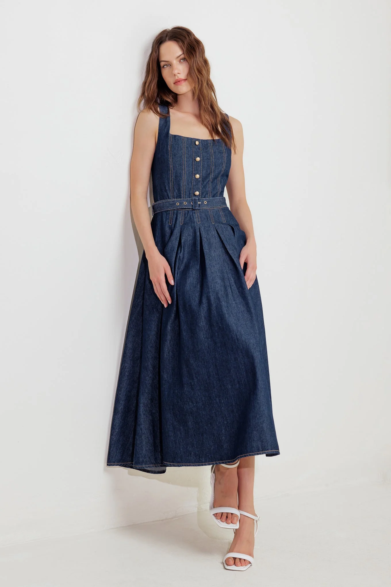 MOONLIGHT SERENADE DARK DENIM MIDI DRESS - FINAL SALE - Image 5