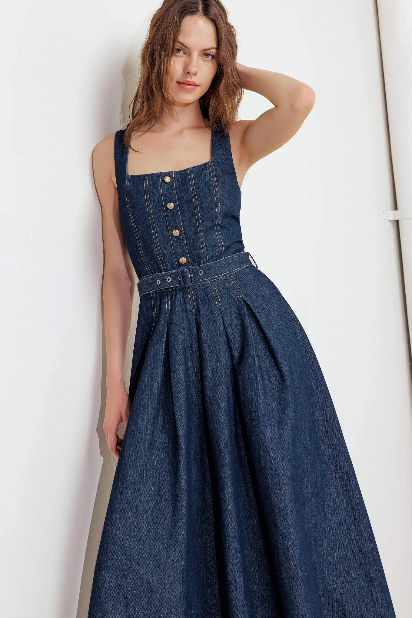 MOONLIGHT SERENADE DARK DENIM MIDI DRESS - FINAL SALE - Image 6