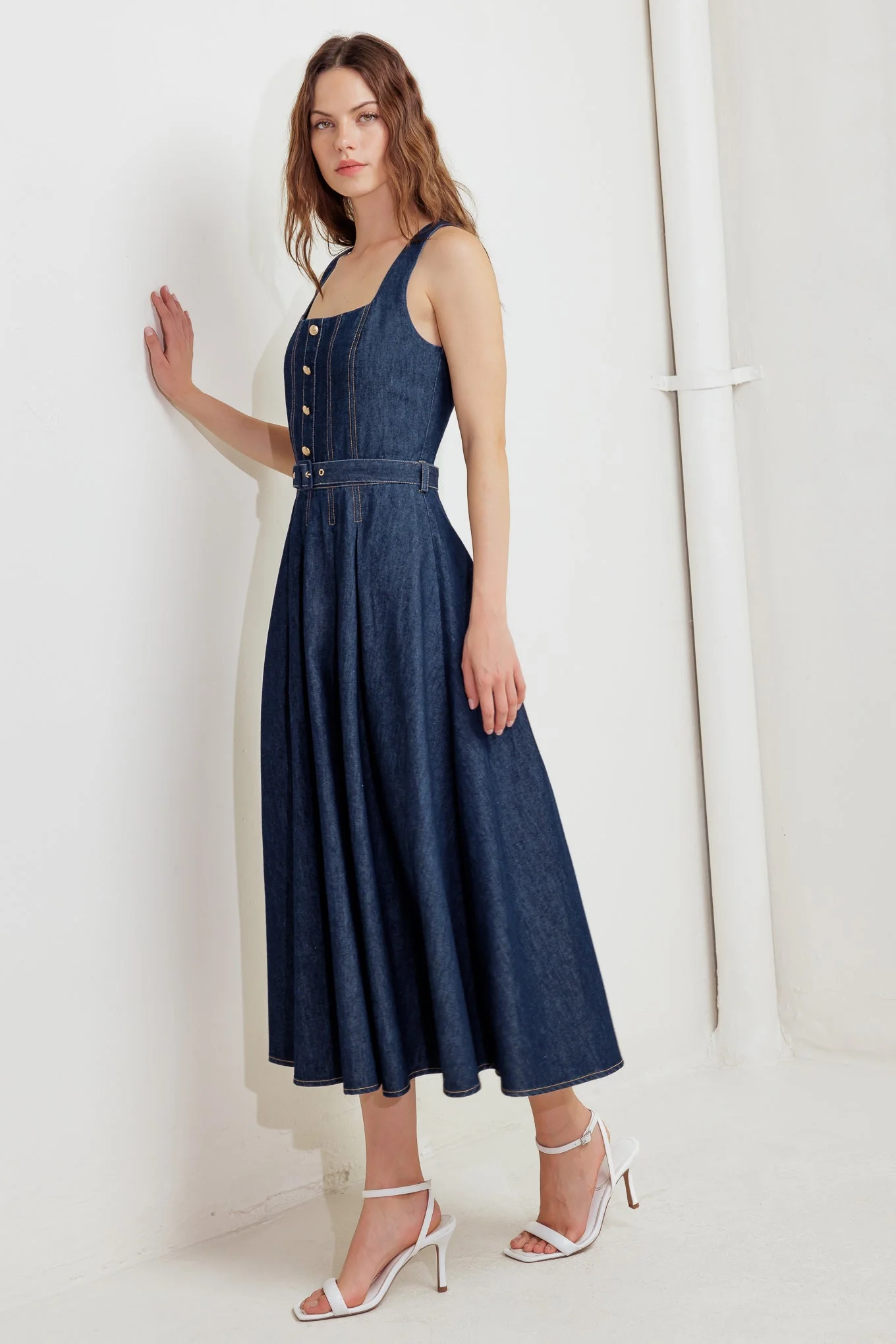 MOONLIGHT SERENADE DARK DENIM MIDI DRESS - FINAL SALE - Image 7