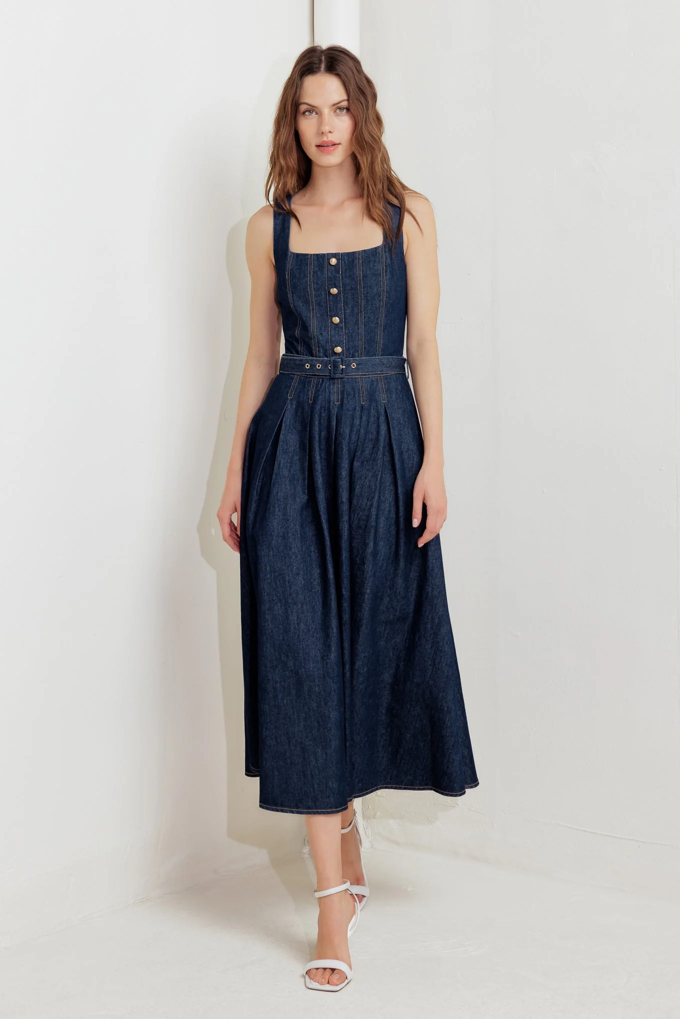 MOONLIGHT SERENADE DARK DENIM MIDI DRESS - FINAL SALE - Image 8