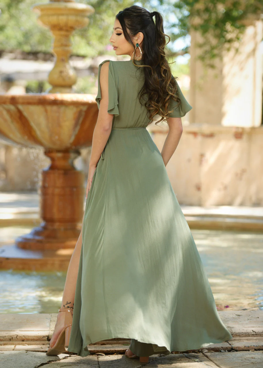 Size XS, Kari Wrap Maxi Dress - Olive - FINAL SALE - Image 4