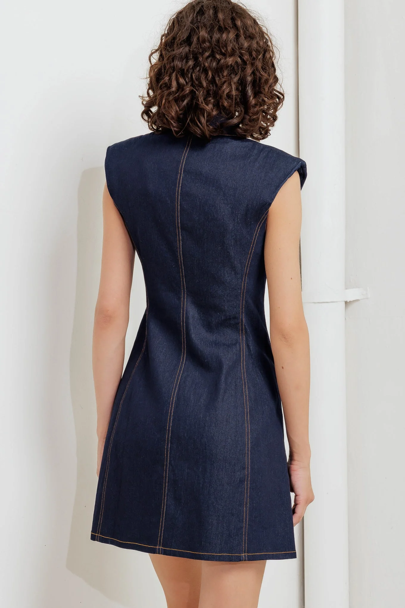 SLEEK CRAFT DARK DENIM MINI DRESS - Image 2