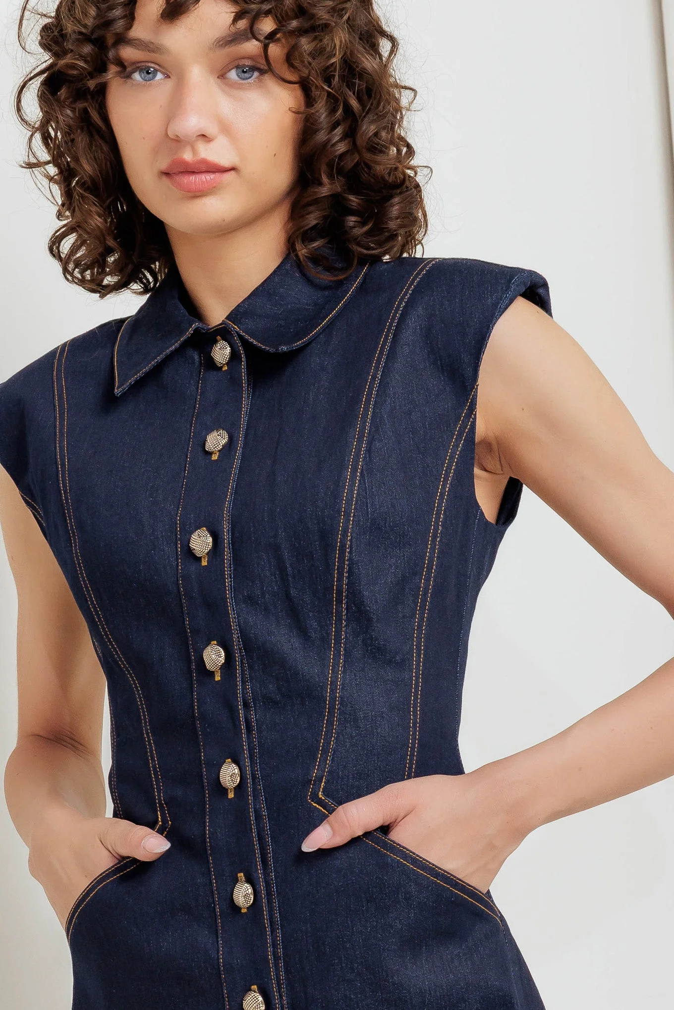 SLEEK CRAFT DARK DENIM MINI DRESS - Image 4