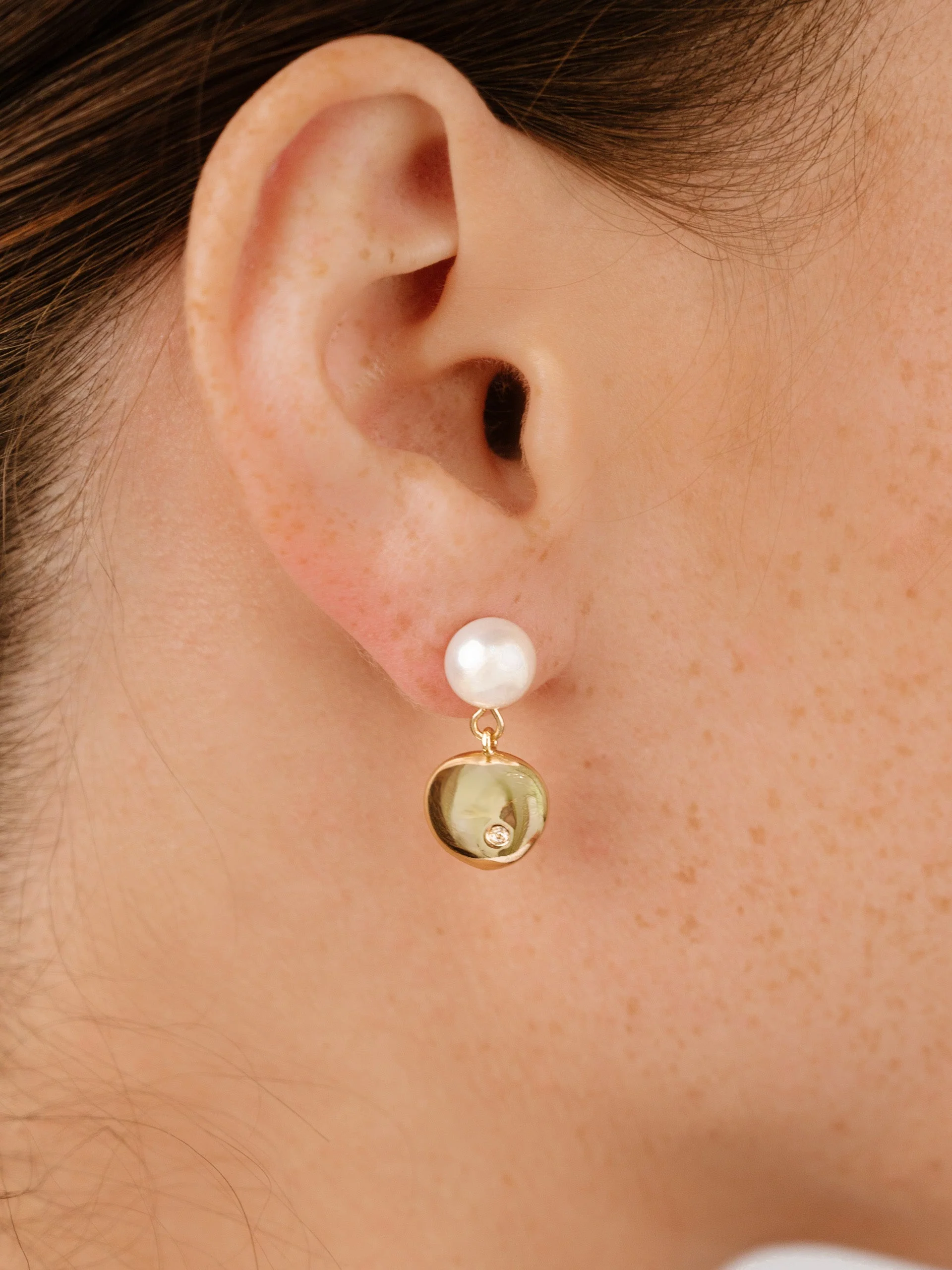 Small Pebble and Pearl Dangle Earrings - Image 3