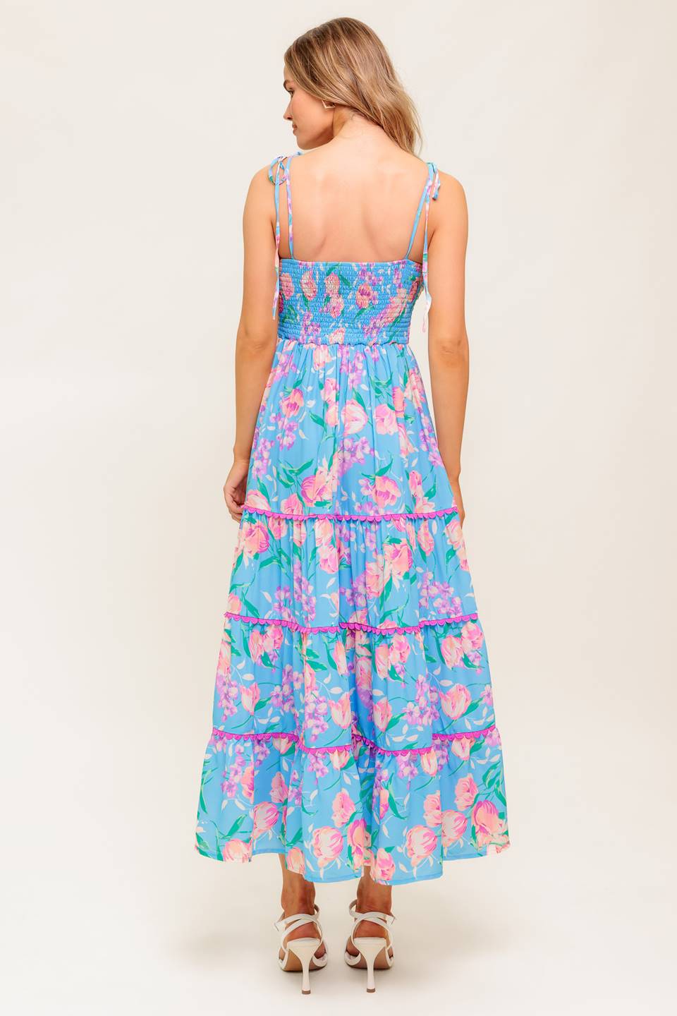 SOFT BLOOMS FLORAL MIDI DRESS - BLUE - Image 2