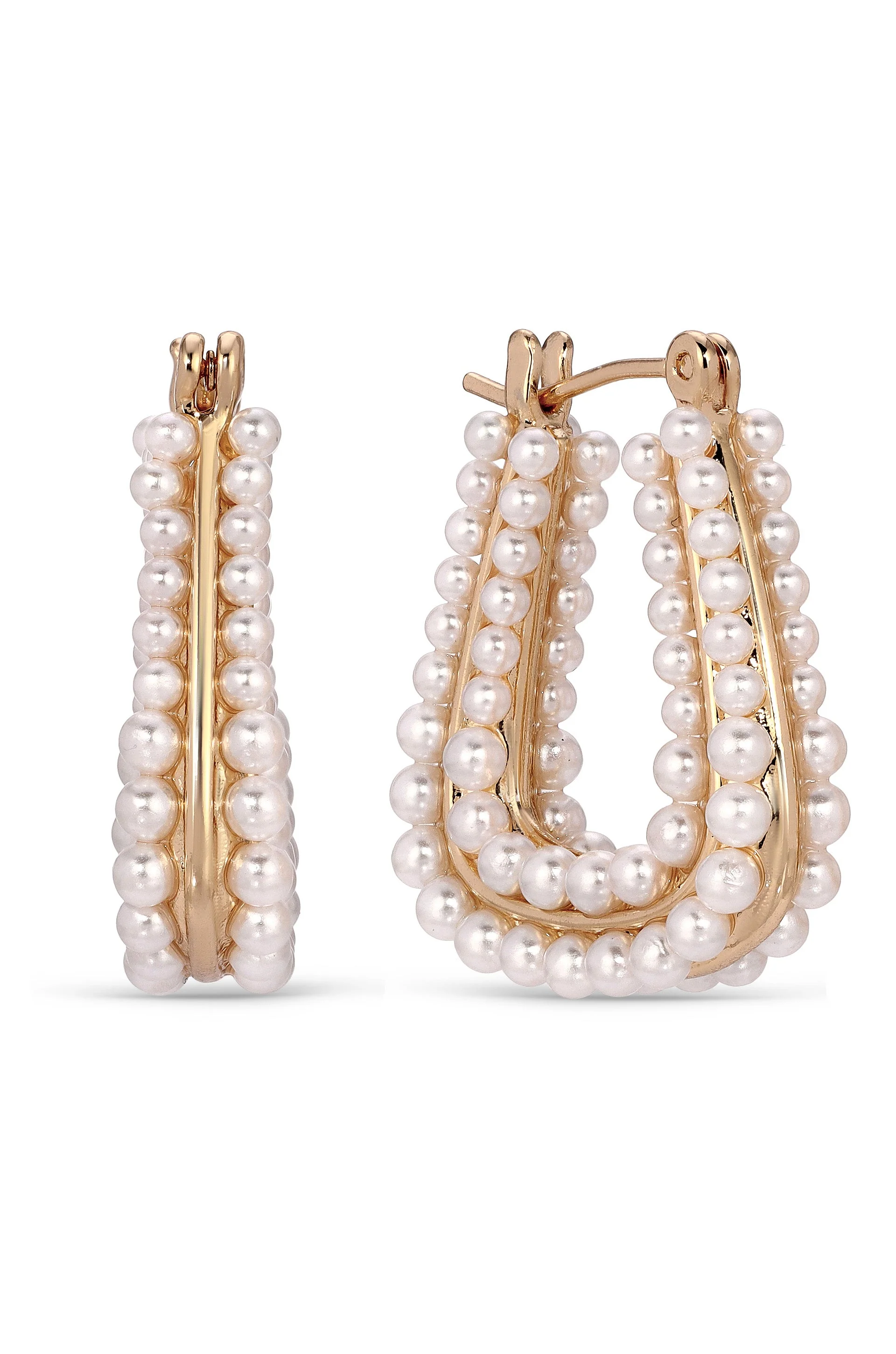Soft Curve Pearl Lined Hoop Earrings - Image 2