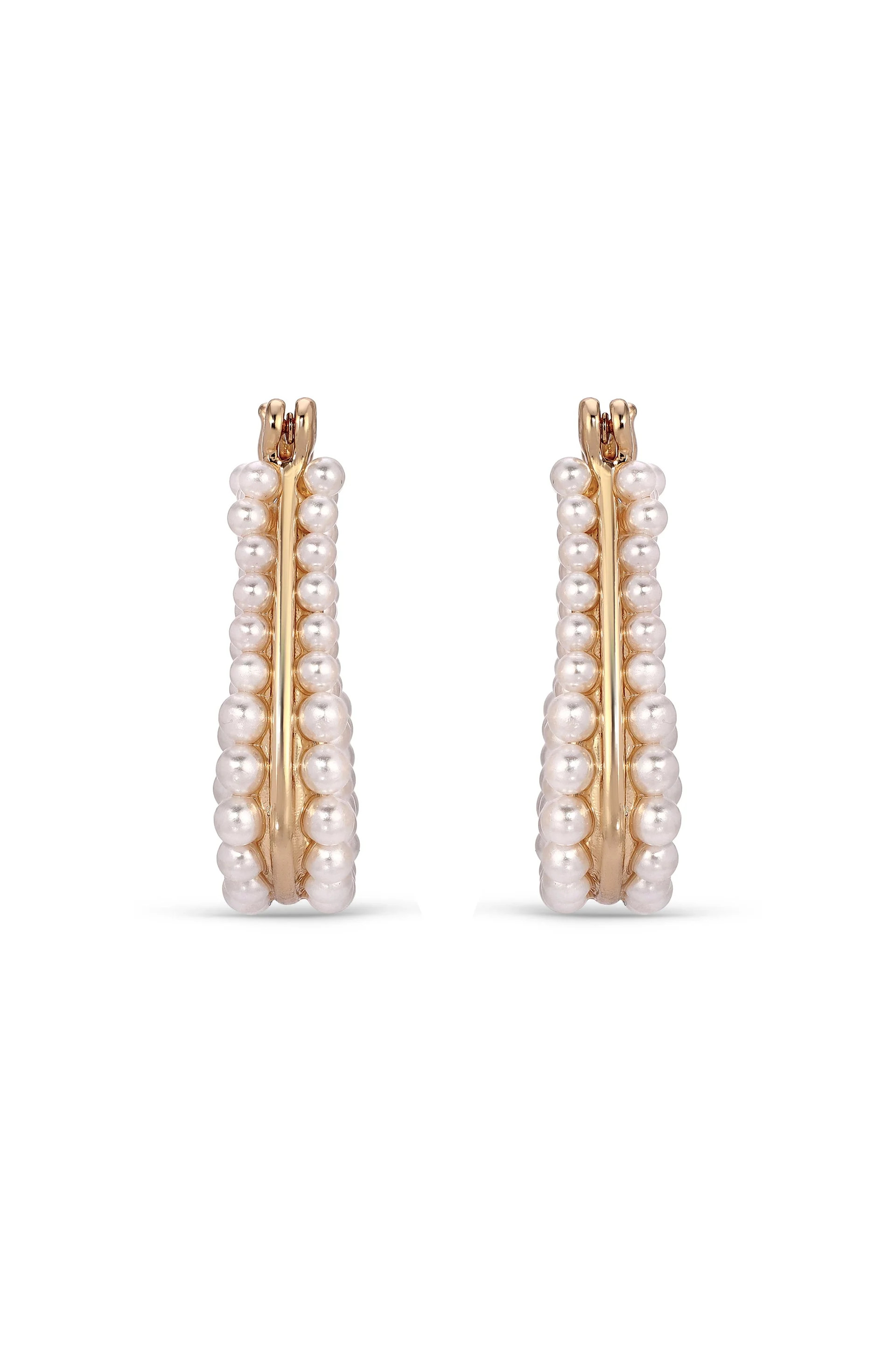 Soft Curve Pearl Lined Hoop Earrings - Image 3
