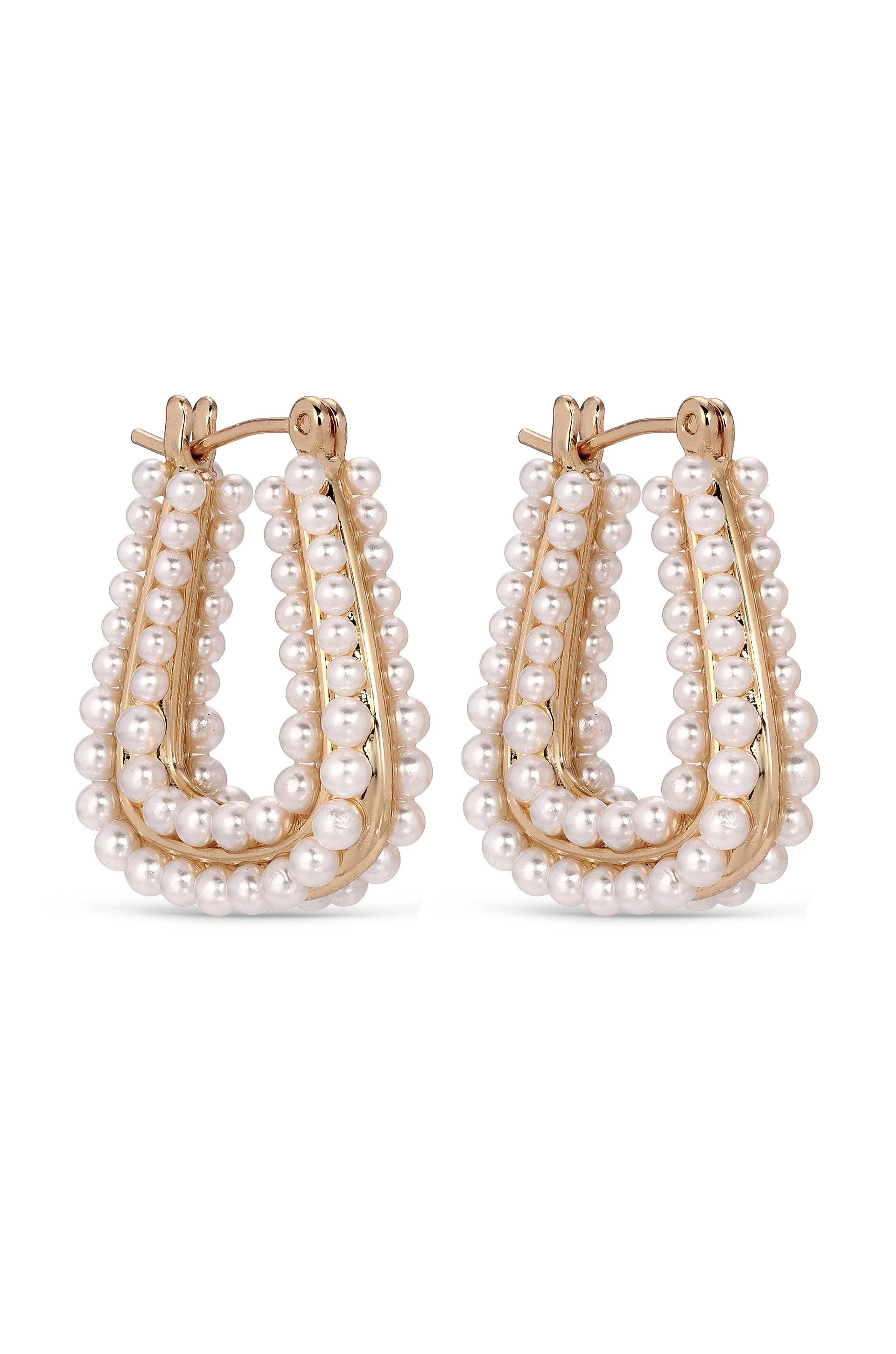 Soft Curve Pearl Lined Hoop Earrings - Image 5