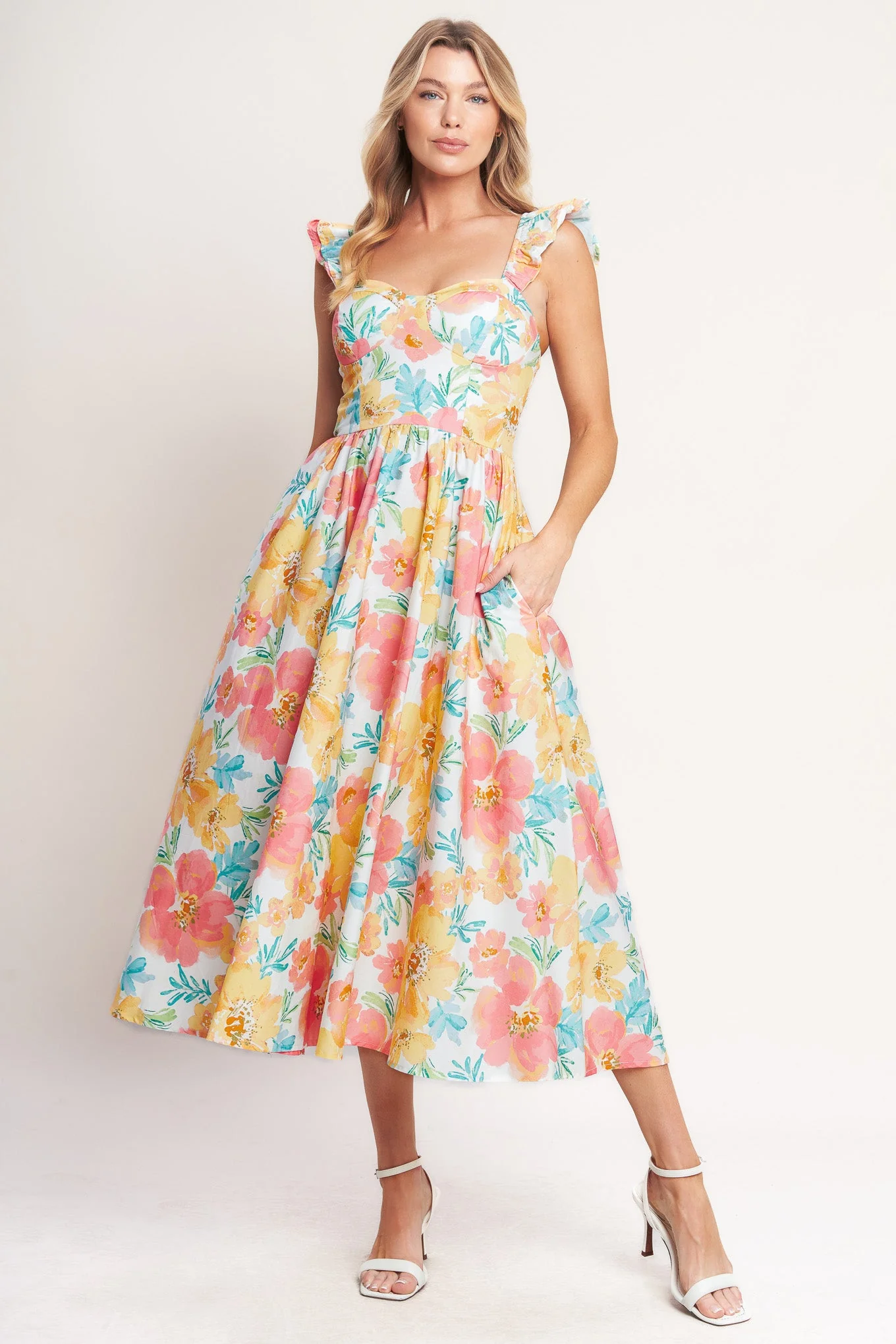 SOFT SUNSHINE FLORAL MIDI DRESS - Image 2