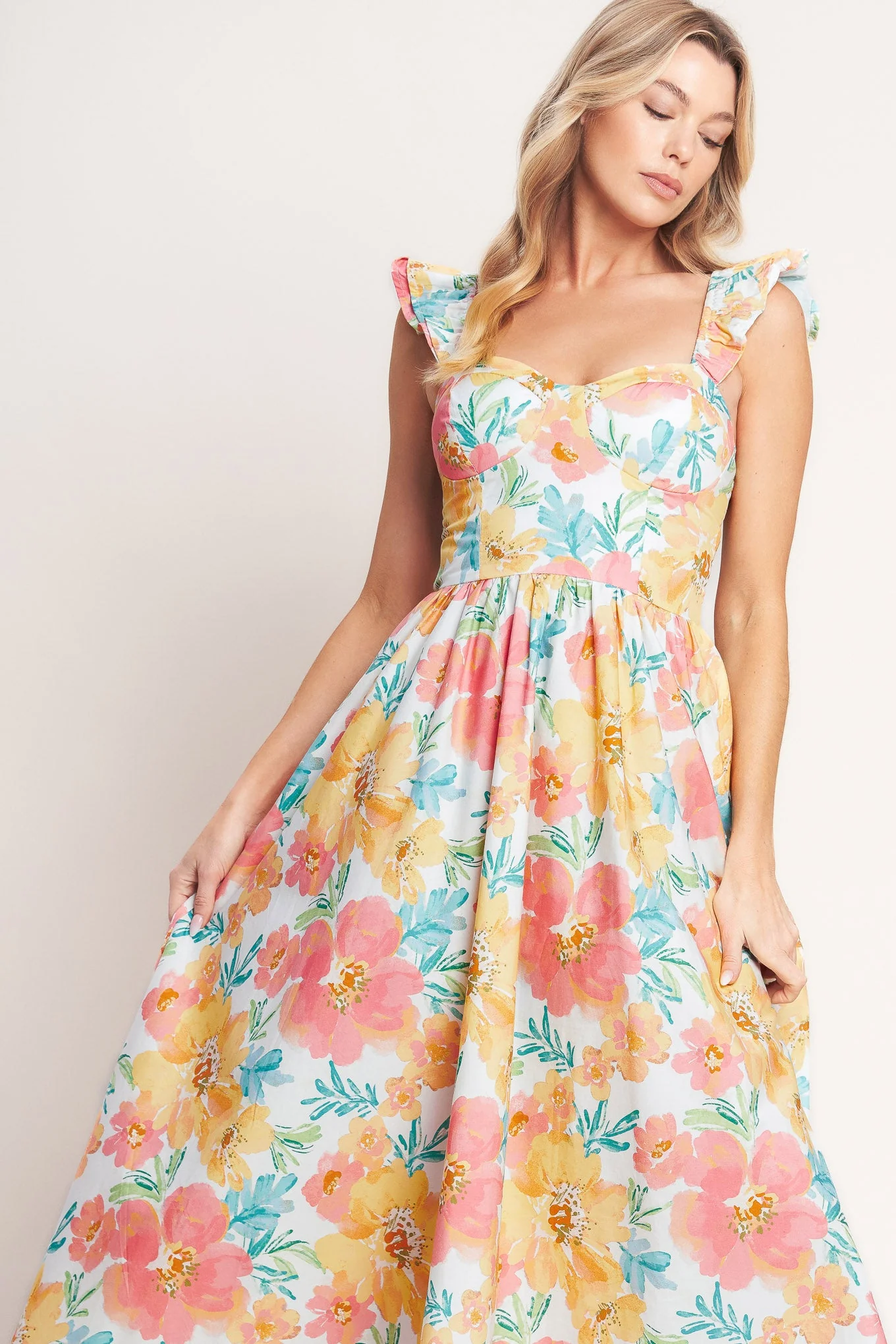 SOFT SUNSHINE FLORAL MIDI DRESS - Image 4