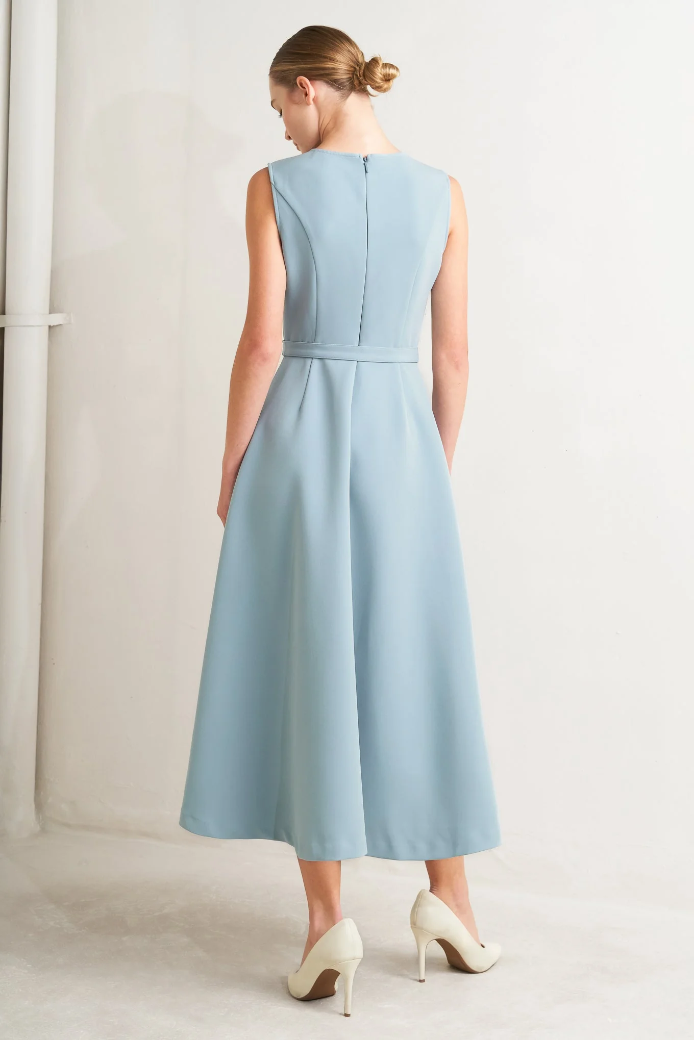 SOFTLY SPOKEN BLUE PINTUCK MIDI DRESS - Image 2