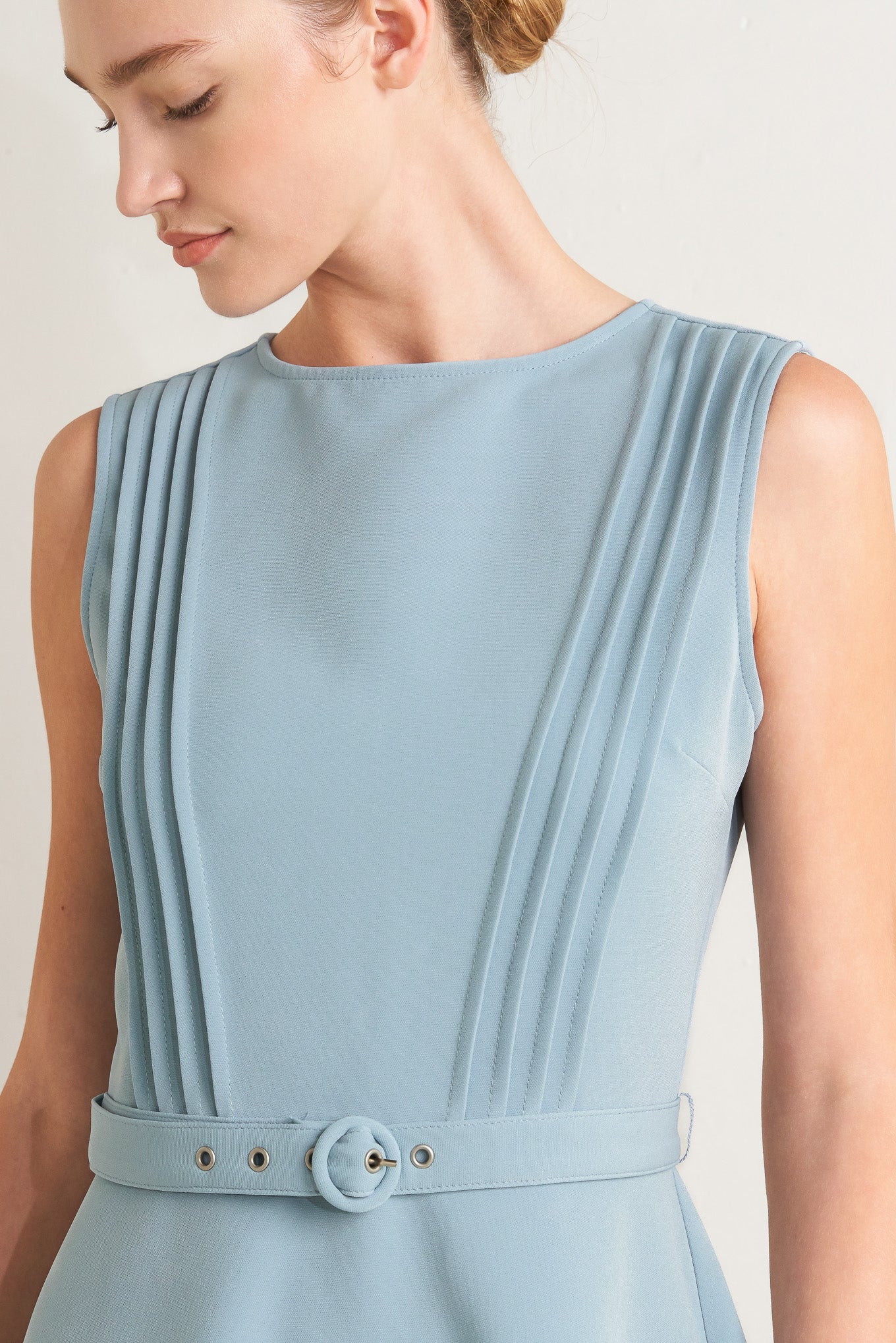 SOFTLY SPOKEN BLUE PINTUCK MIDI DRESS - Image 5