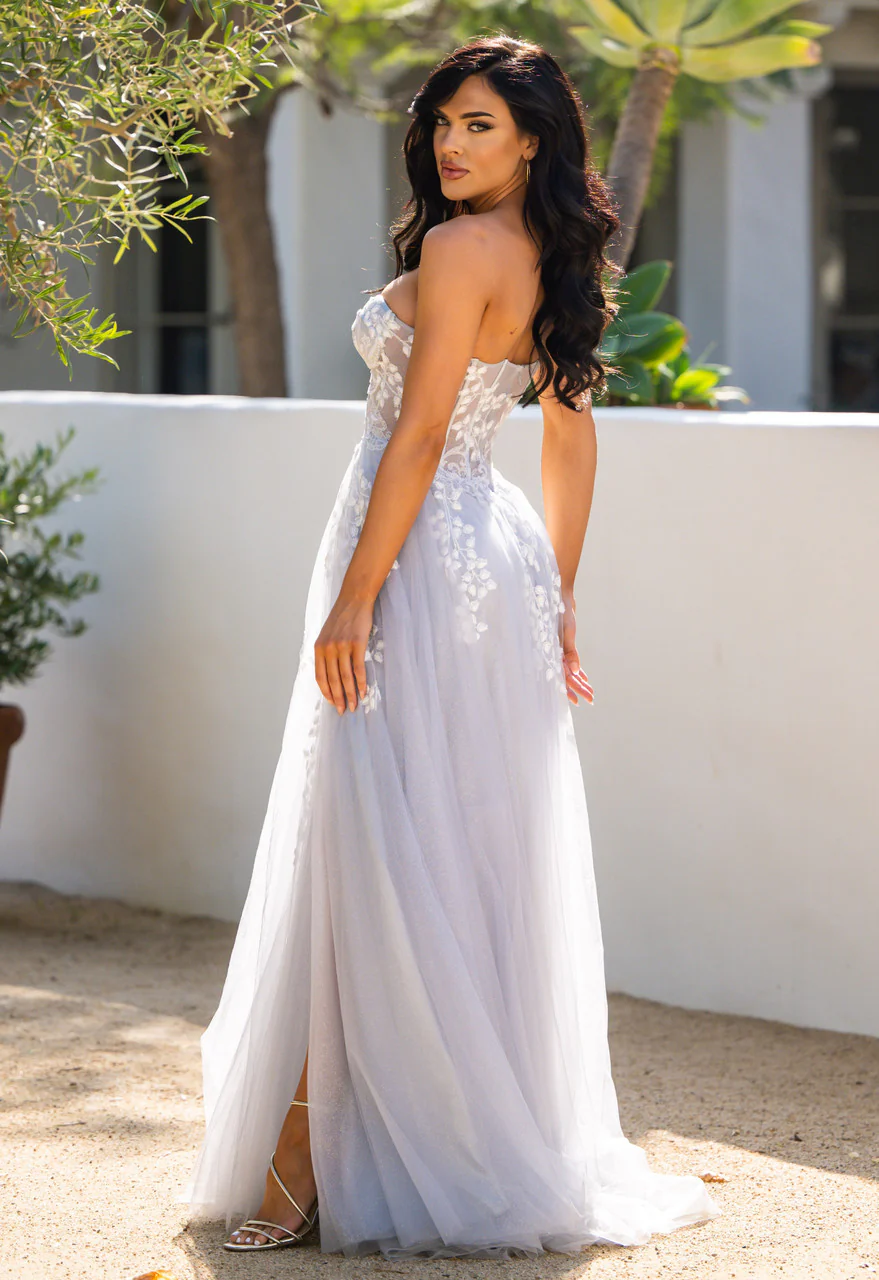 SOLAINE GOWN - HAZE BLUE - STRAPLESS BUSTIER CORSET A-LINE DRESS - Image 3