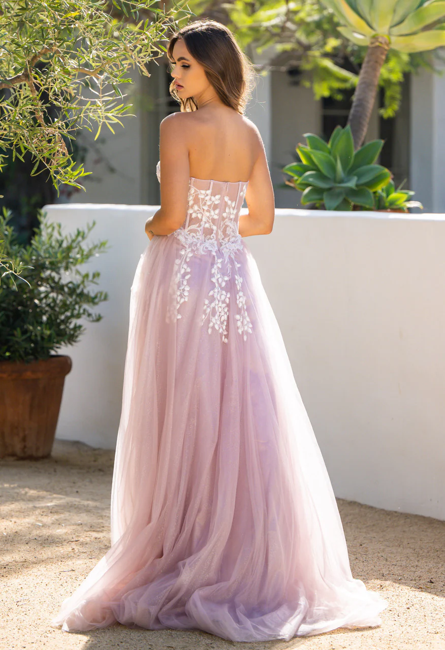 SOLAINE GOWN - MAUVE - STRAPLESS BUSTIER CORSET A-LINE DRESS - Image 4