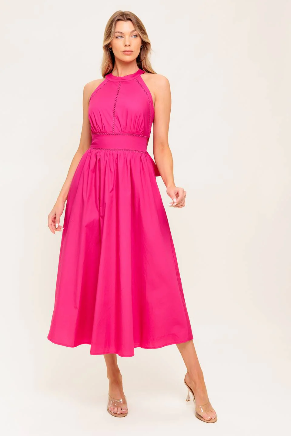 SOLEIL FUCHSIA HALTER MIDI DRESS - Image 2