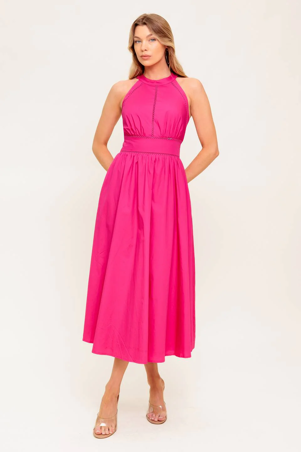SOLEIL FUCHSIA HALTER MIDI DRESS - Image 4