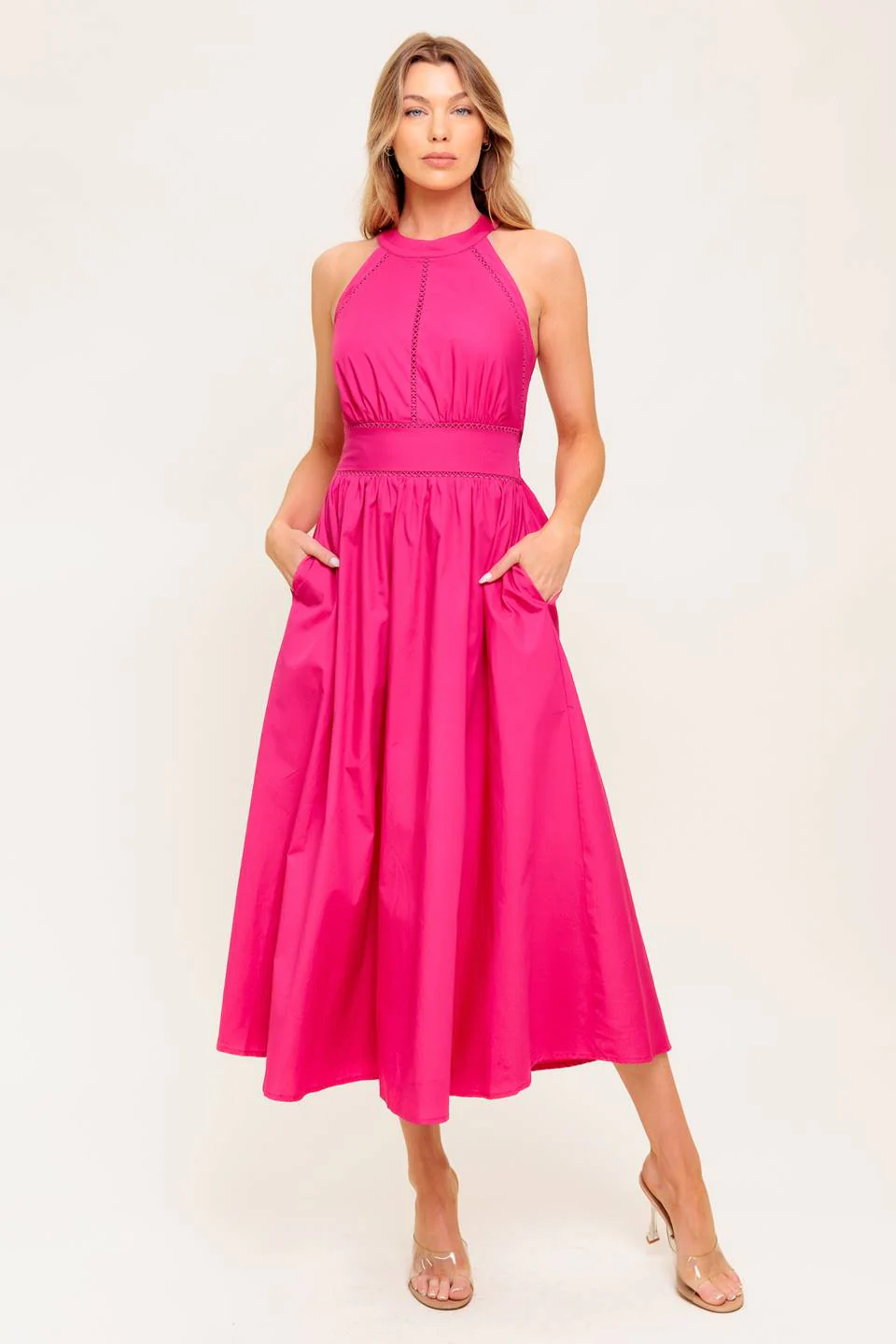 SOLEIL FUCHSIA HALTER MIDI DRESS - Image 6