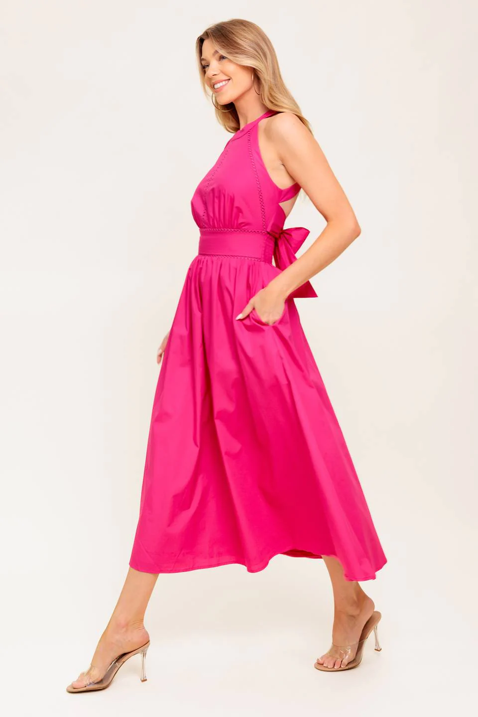 SOLEIL FUCHSIA HALTER MIDI DRESS - Image 7
