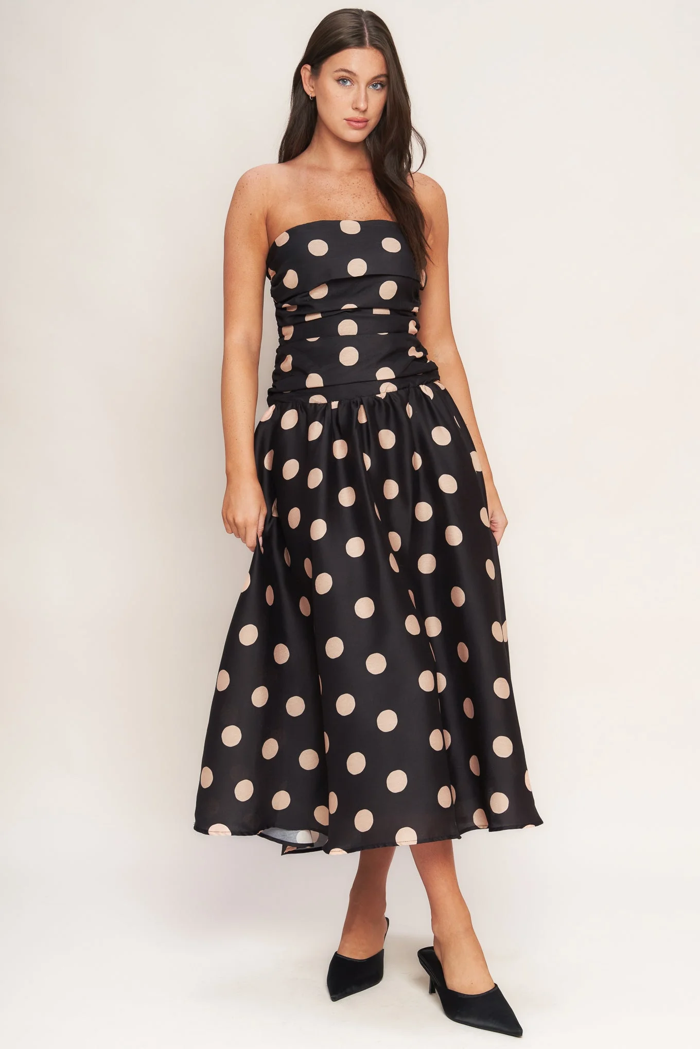 Size Medium, SPOTLIGHT HOUR POLKA DOT MIDI DRESS - FINAL SALE