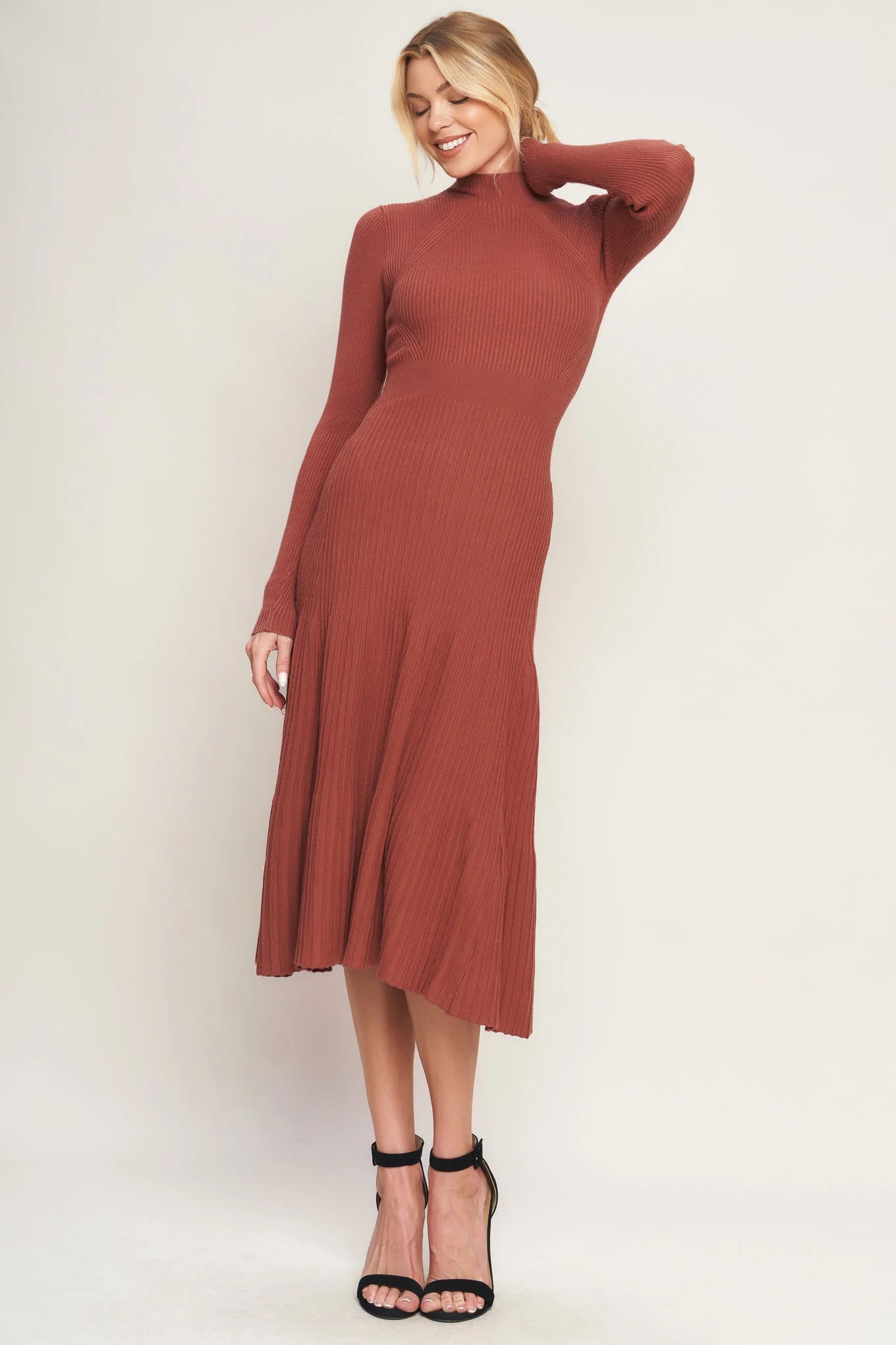 STOLEN KISSES RUST LONG SLEEVE SWEATER DRESS - Image 4