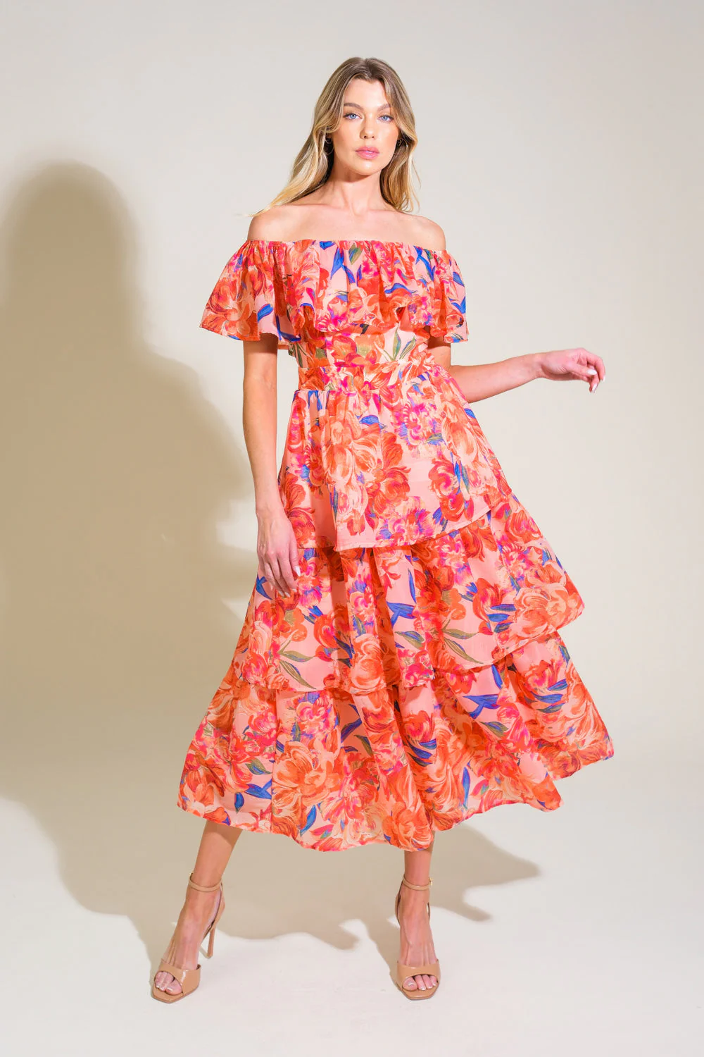 STROLL THE AVENUES MIDI DRESS - PEACH - FINAL SALE - Image 2