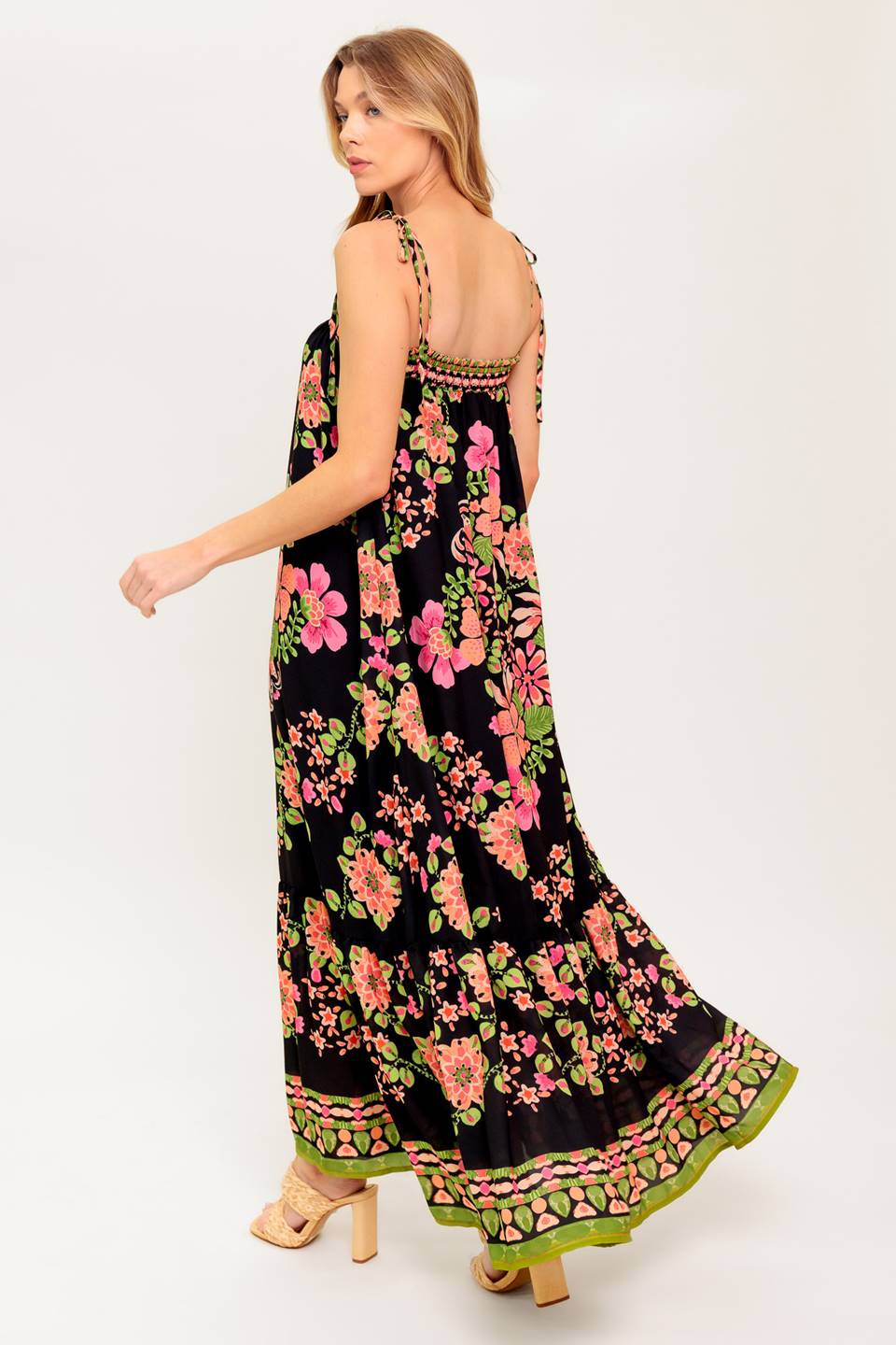 SUMMER GLOW FLORAL MAXI DRESS - BLACK - Image 2