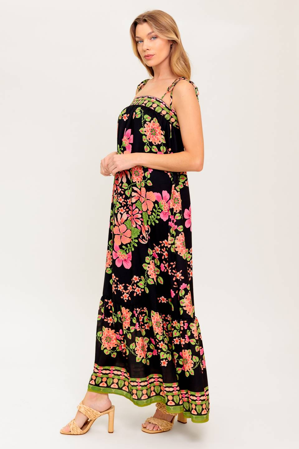 SUMMER GLOW FLORAL MAXI DRESS - BLACK - Image 4