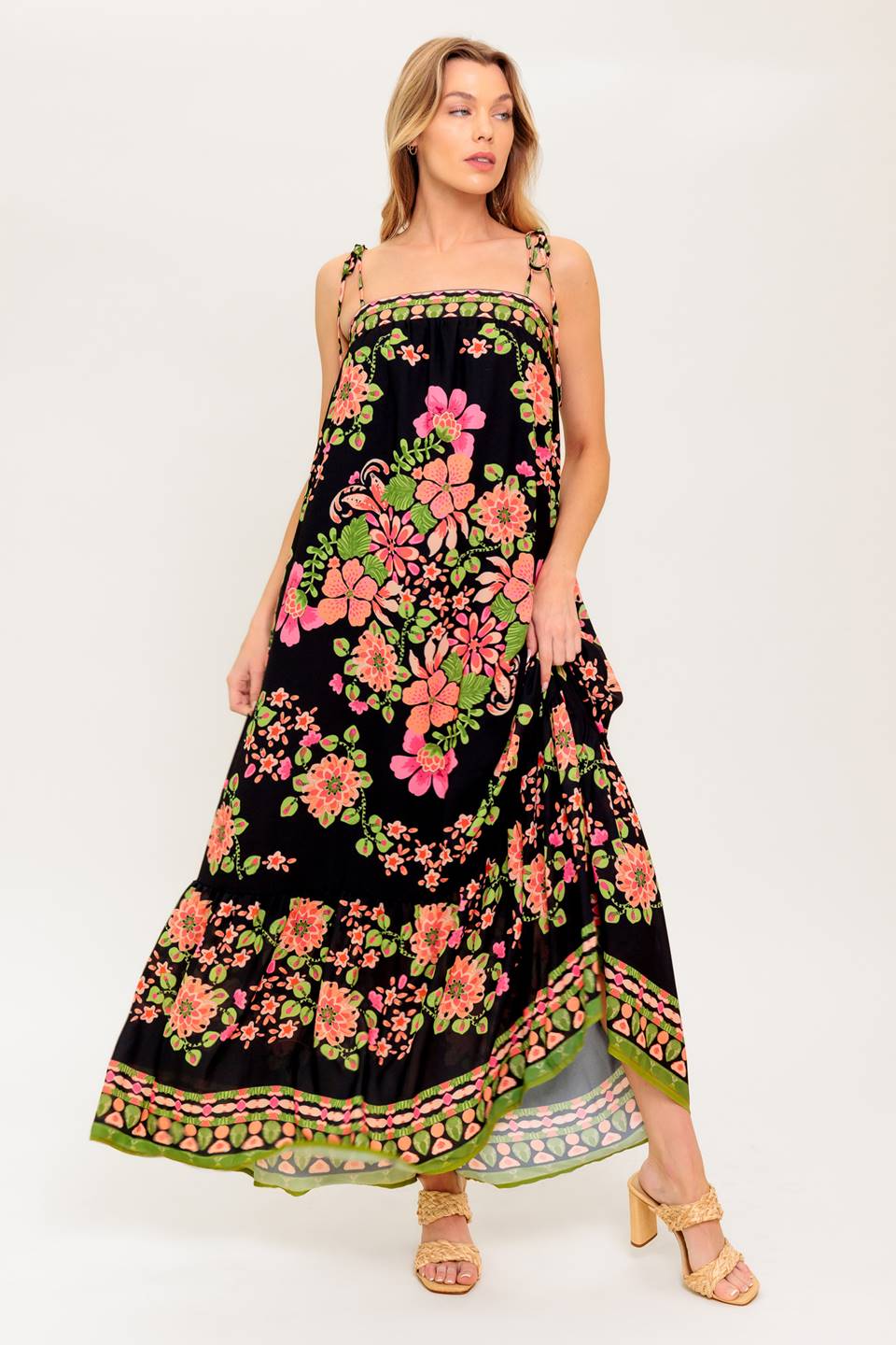 SUMMER GLOW FLORAL MAXI DRESS - BLACK - Image 5