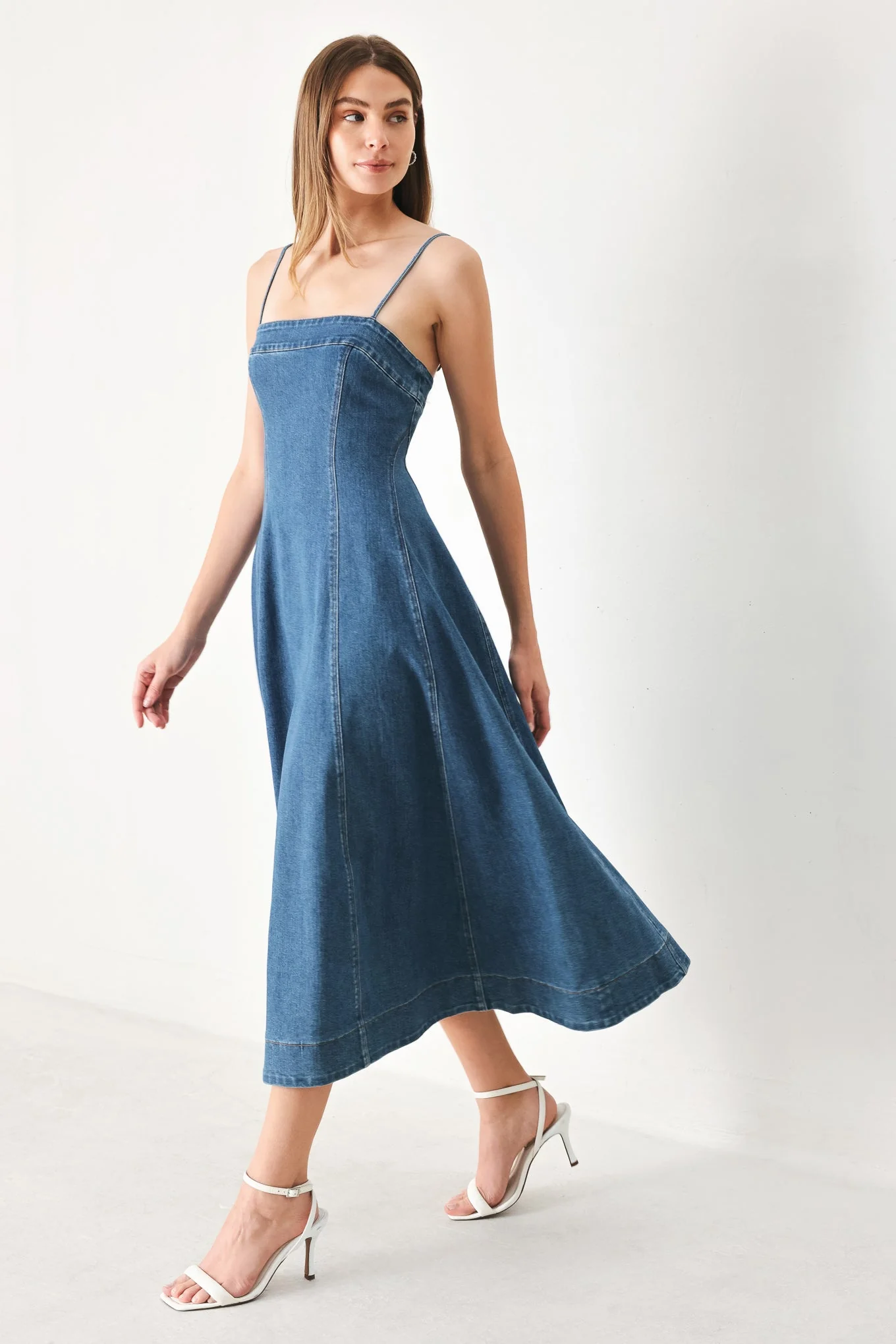 SUMMER INDIGO DENIM MIDI DRESS - Image 3