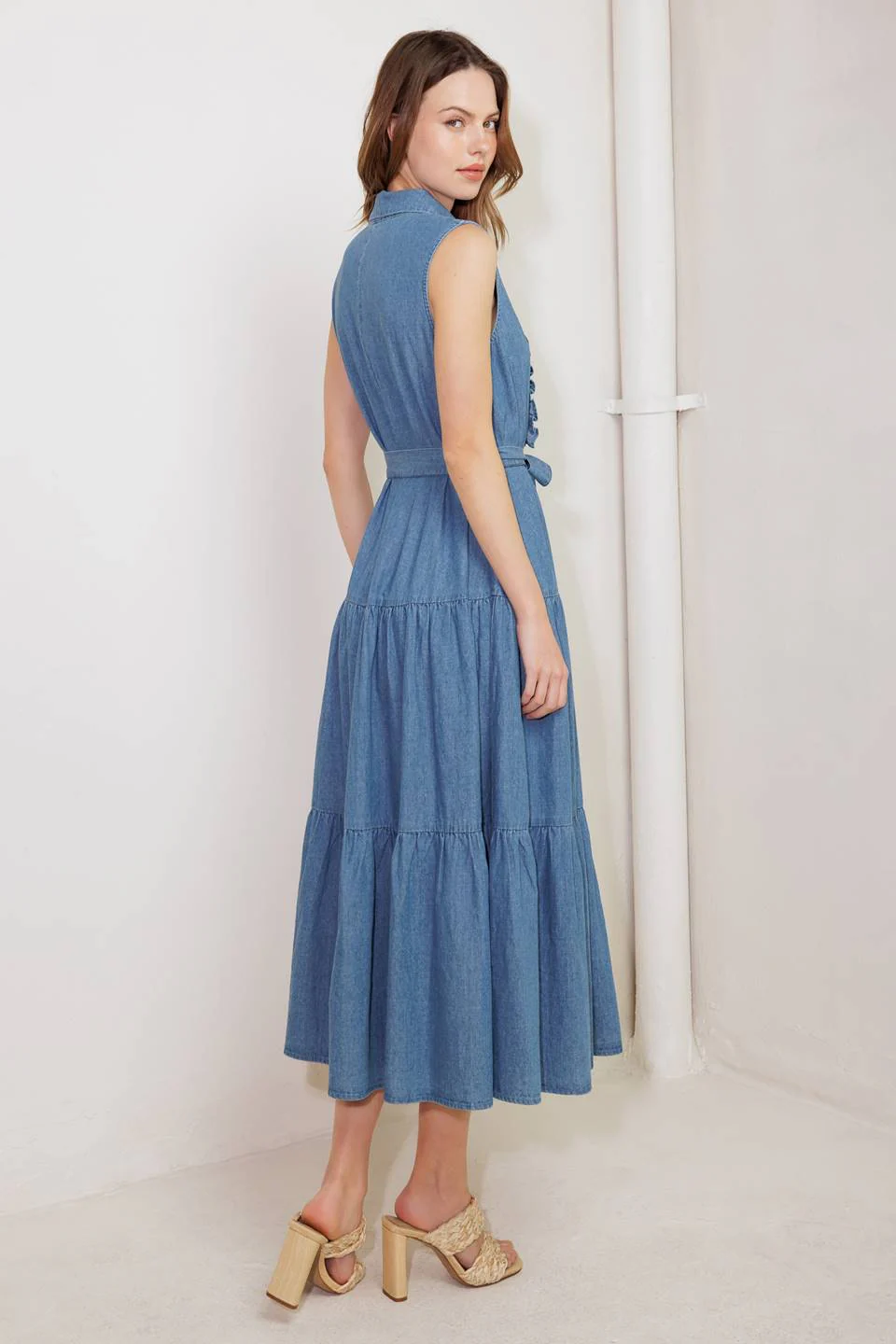 SUNDRENCHED RUFFLE DENIM MIDI DRESS - Image 2